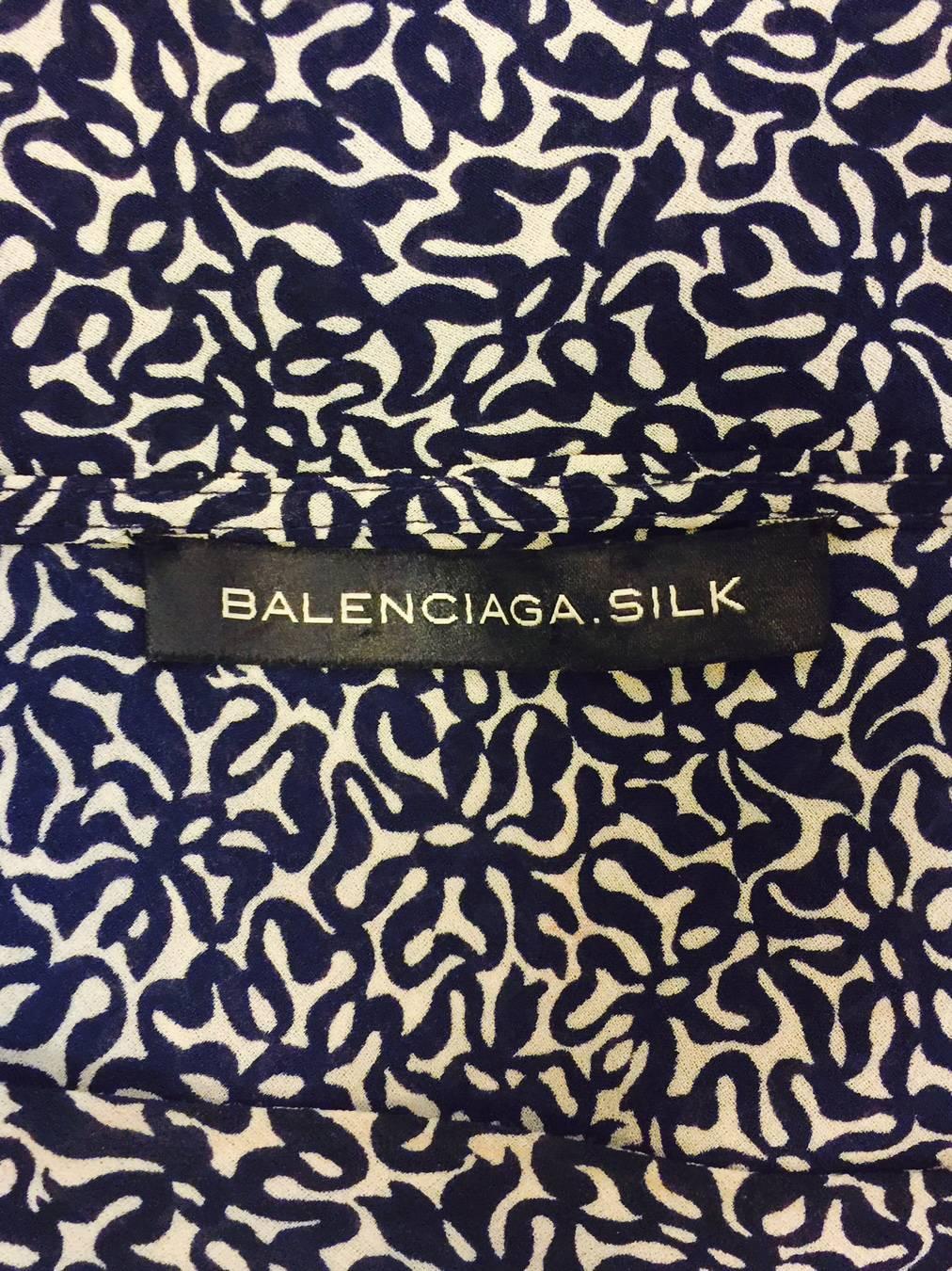 Breathtaking Balenciaga Navy Blue and Beige Abstract Print Silk Body Con Dress 2