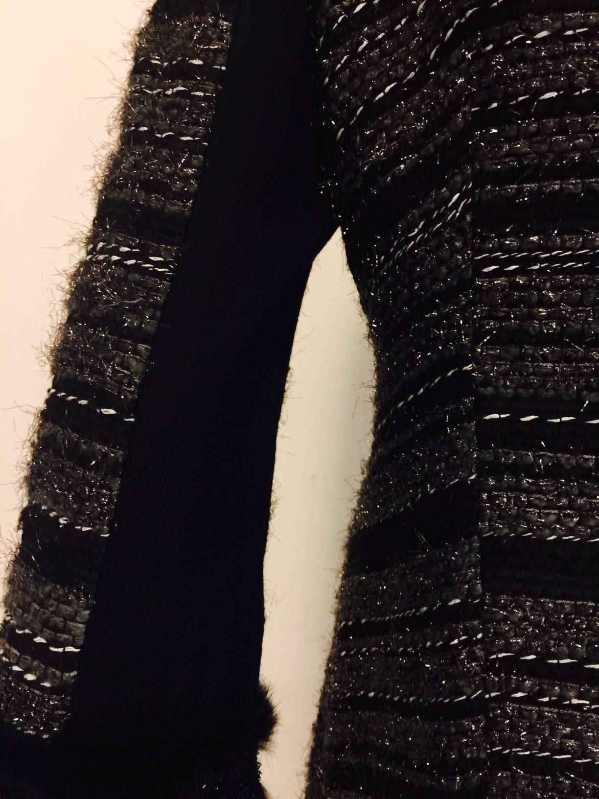 Neiman Marcus Black & Grey Boucle Jacket with Metallic Threads Overall For Sale 1