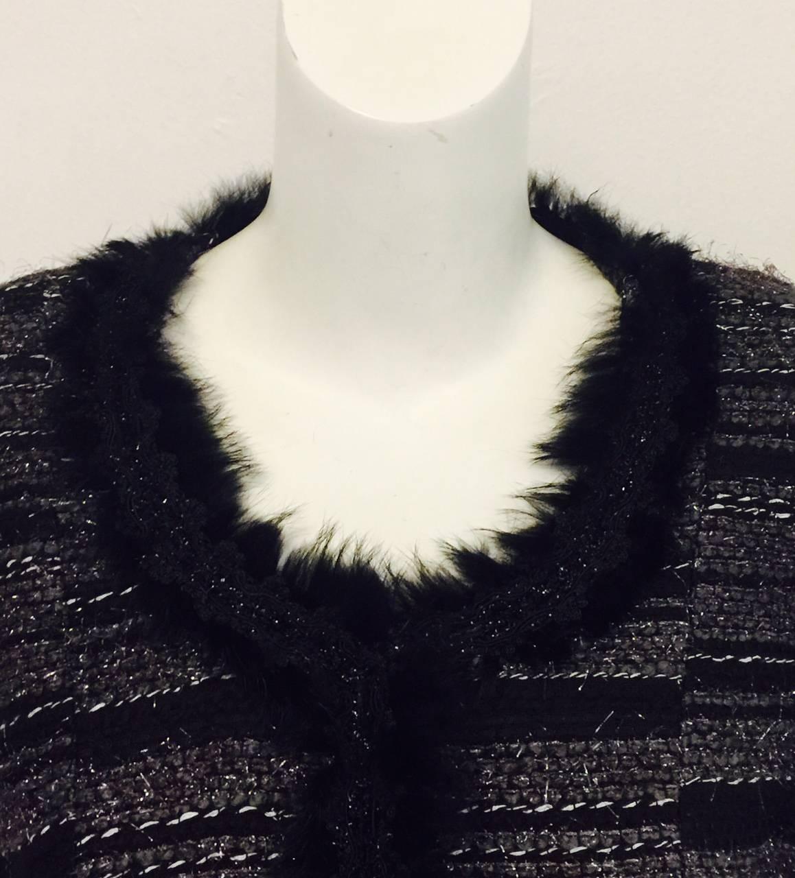 Neiman Marcus Black & Grey Boucle Jacket with Metallic Threads Overall For Sale 2