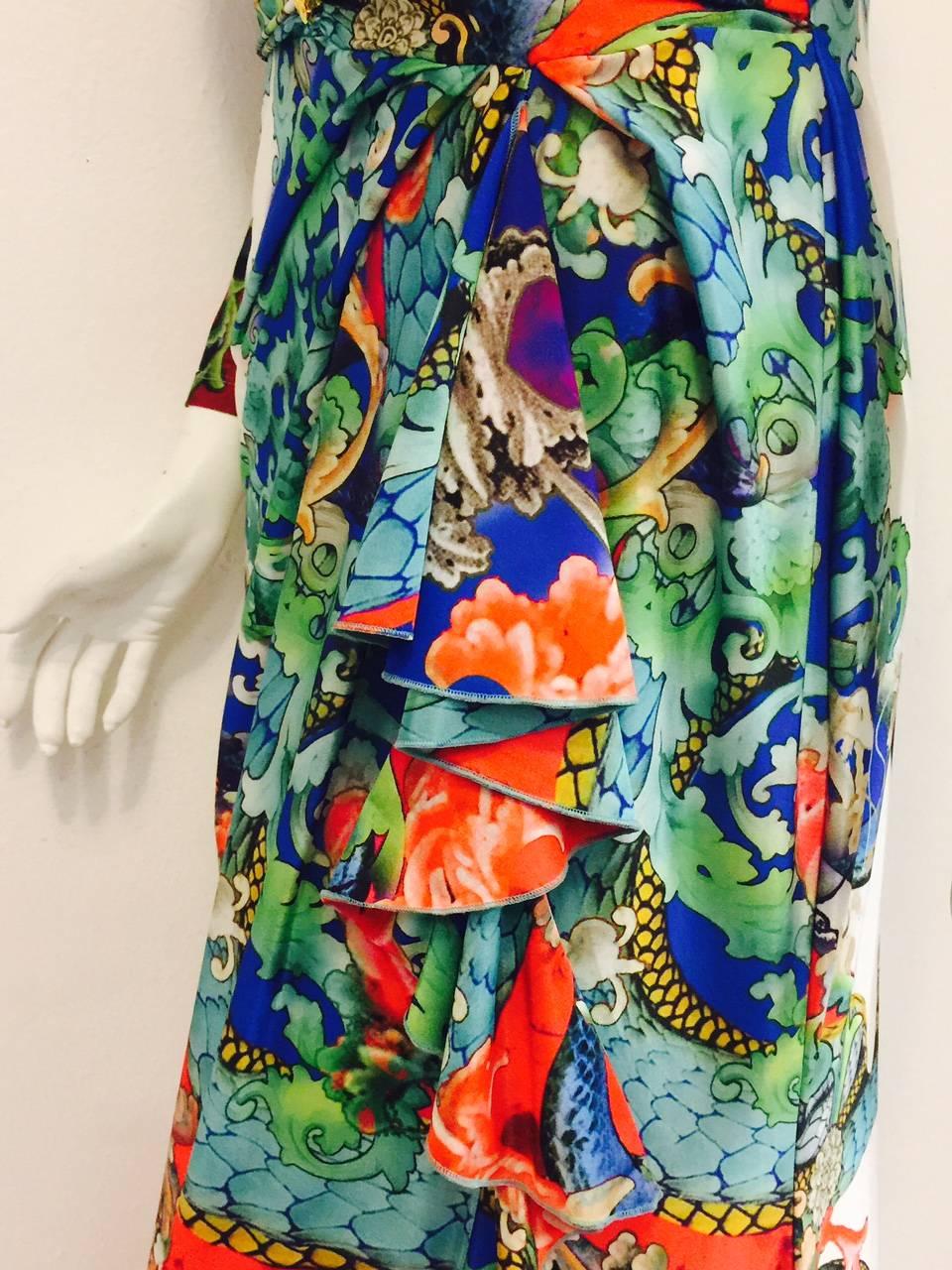 Remarkable Roberto Cavalli Multicolor Floral Print V Neck Long Dress 1