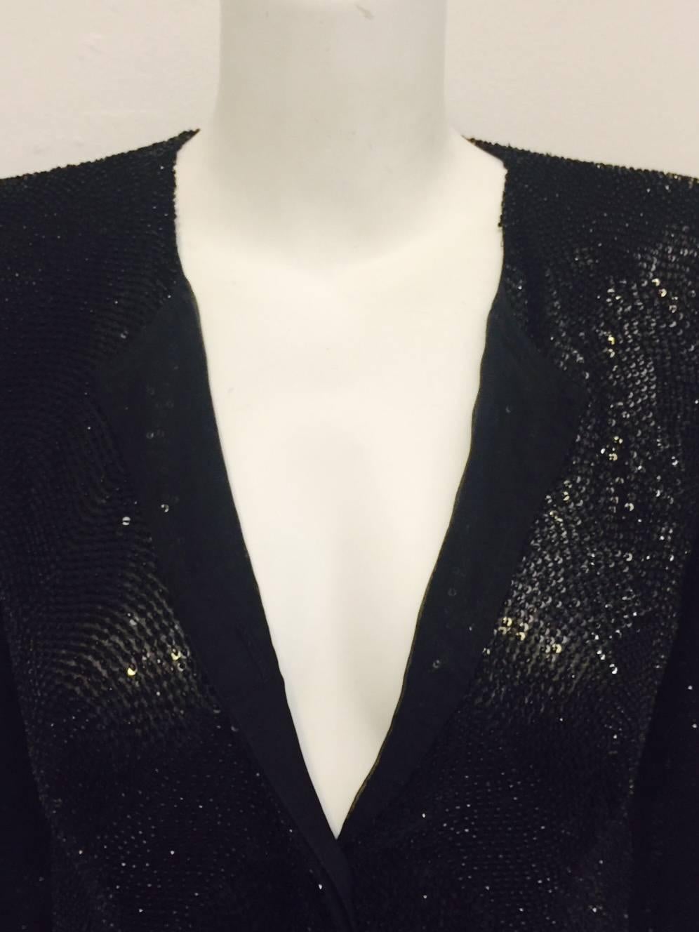 Astonishing Giorgio Armani Black Silk Embroidered Jacket W. Sequins & Beads In Excellent Condition For Sale In Palm Beach, FL