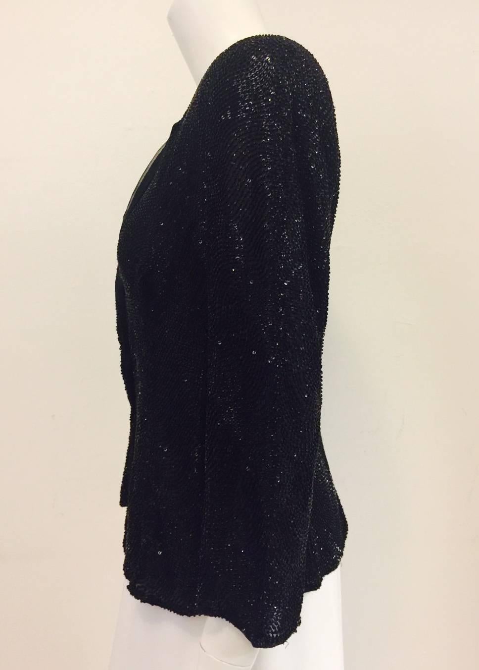 Women's Astonishing Giorgio Armani Black Silk Embroidered Jacket W. Sequins & Beads For Sale