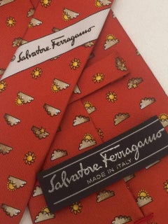 Sun and Clouds Whimsical Burnt Sienna Fabulous Ferragamo Tie - Length 58 Inches