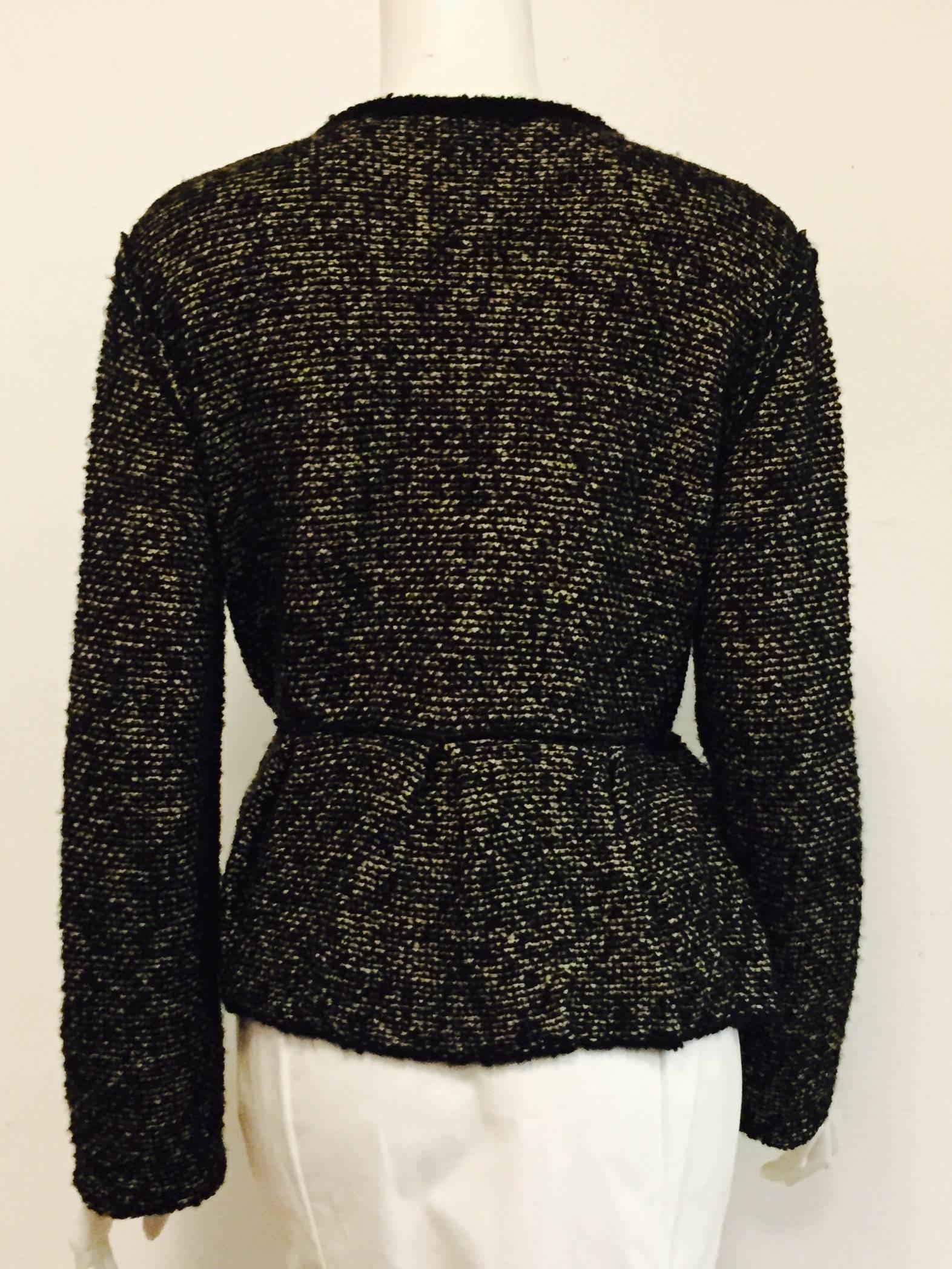 Women's Very Valentino Wool Black & Grey Tweed Sweater Jacket With Black Trim For Sale