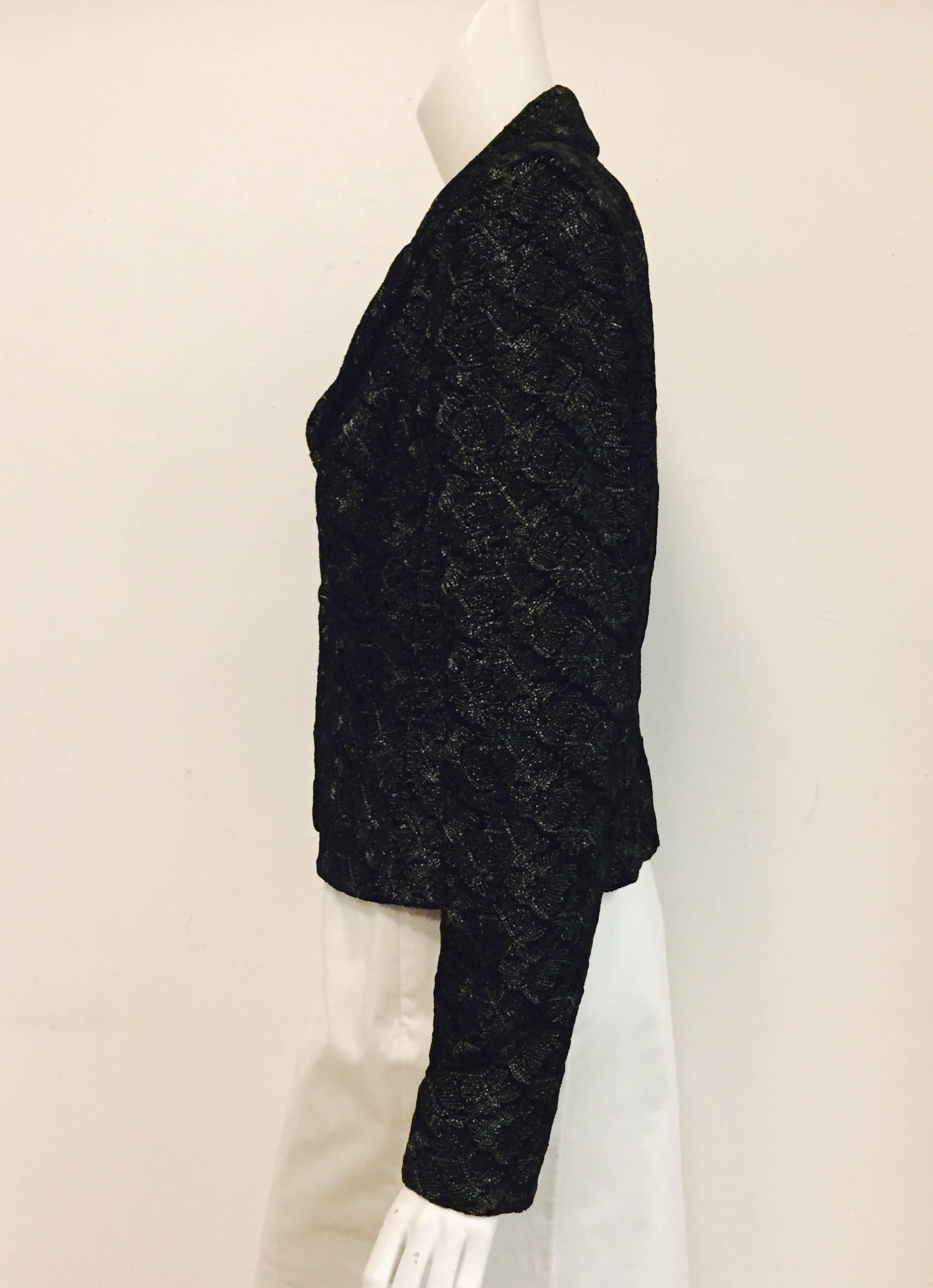 Women's Quintessential Carmen Marc Valvo Black Velvet Jacket w/ Abstract Pattern For Sale