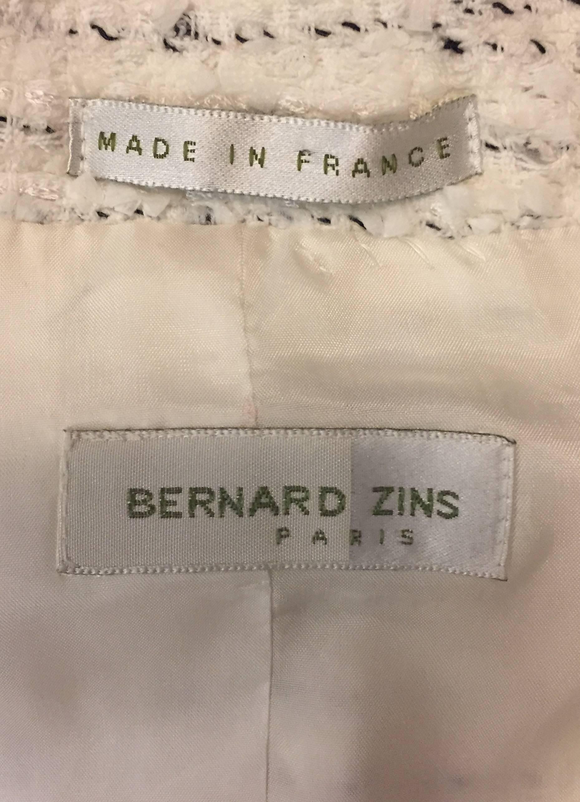 Brilliant Bernard Zins Boucle White and Black Jacket With Black Sequins Allover  In New Condition For Sale In Palm Beach, FL