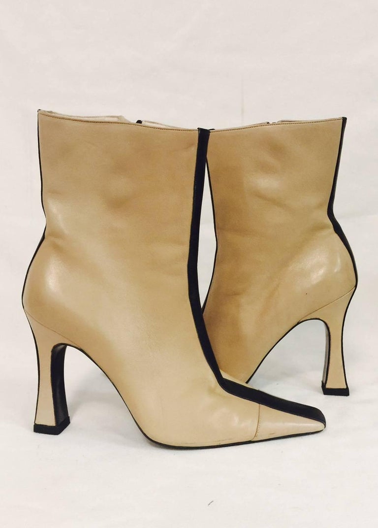 Mod Chanel Black and Tan Ankle Boots With Sculpted Heels and Cap Toes ...