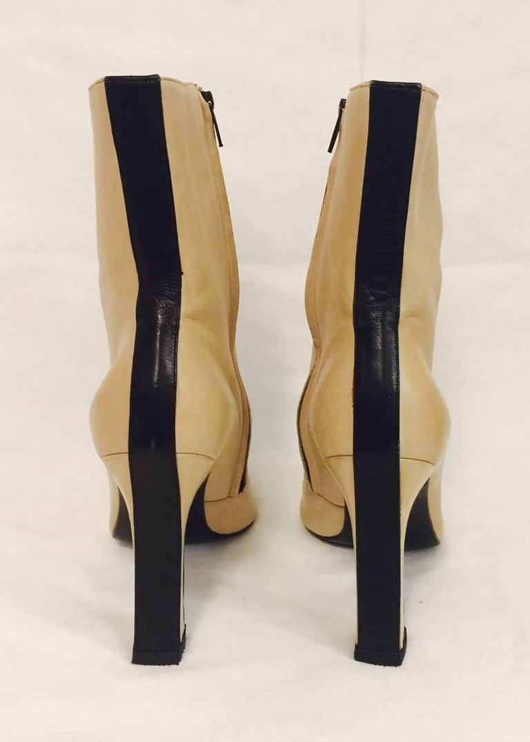 Mod Chanel Black and Tan Ankle Boots With Sculpted Heels and Cap Toes ...