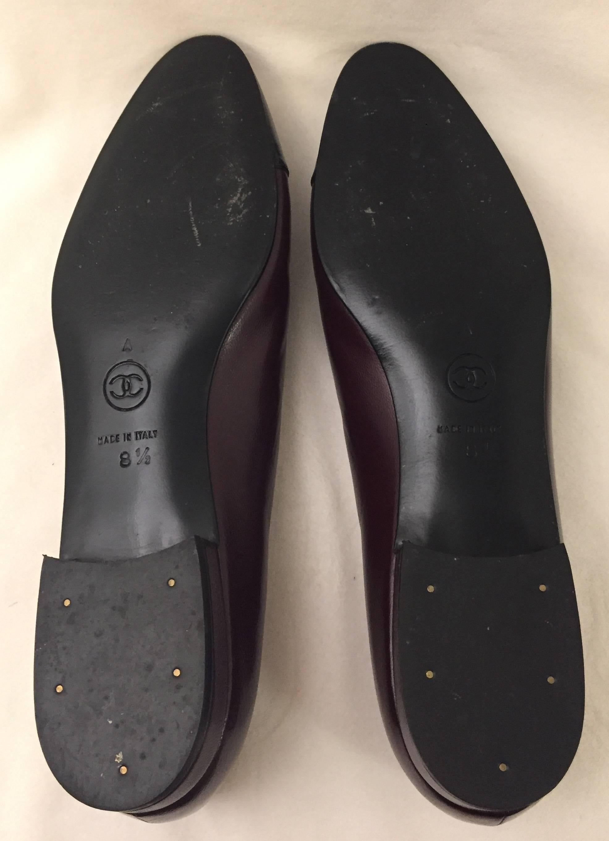 Chanel Deep Burgundy Flats With Black Cap Toes  1