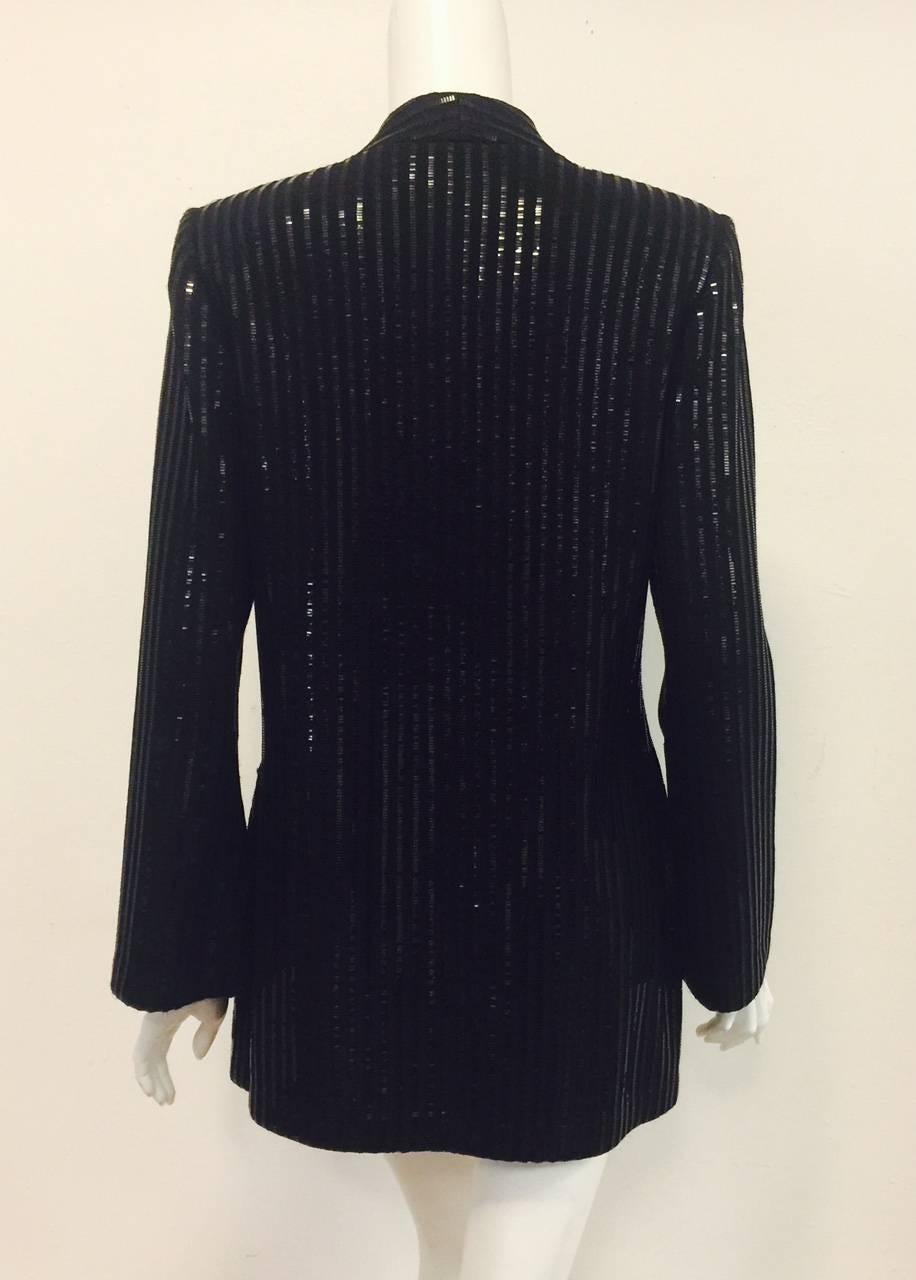 Women's Sophisticated St. John Black Sequined Striped Longer Length Jacket 