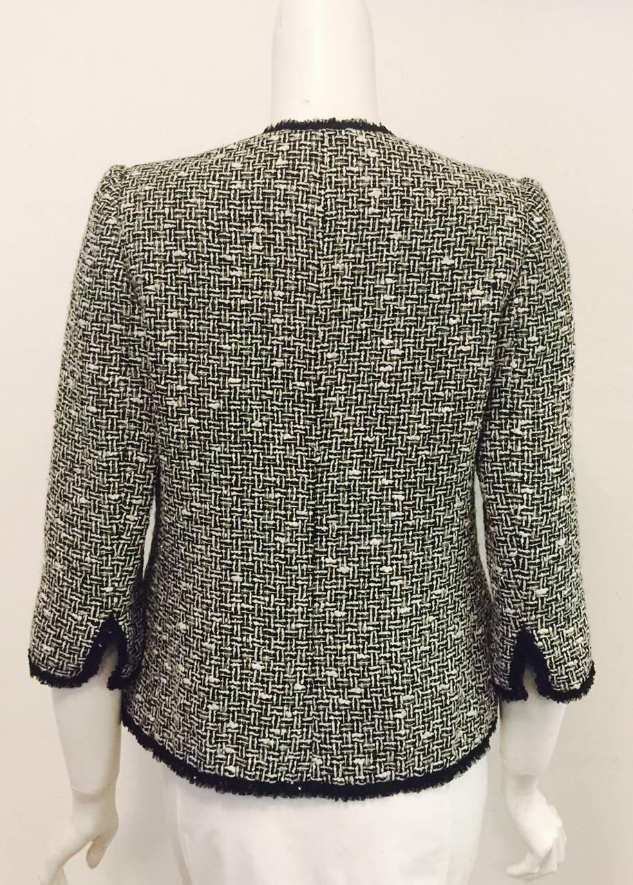 Shimmering Serge & Real Black & White Cropped Jacket with Sequin Trim In Excellent Condition For Sale In Palm Beach, FL