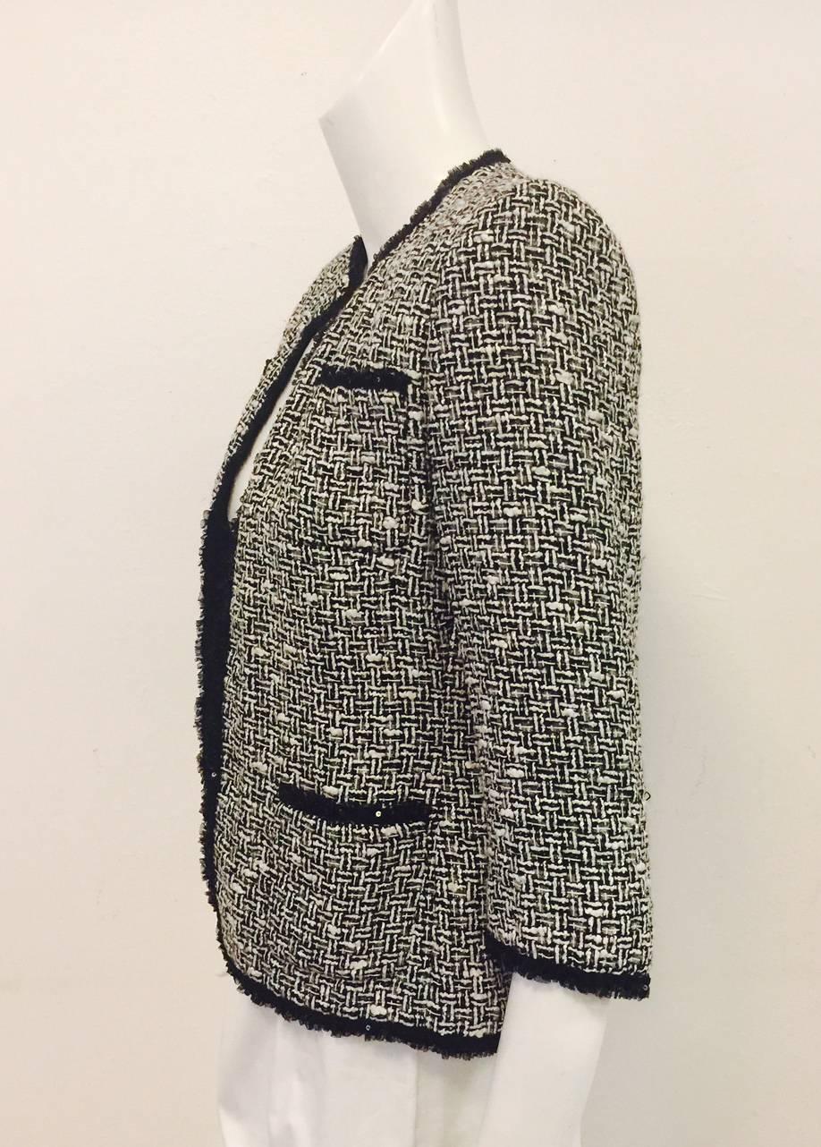 Women's Shimmering Serge & Real Black & White Cropped Jacket with Sequin Trim For Sale