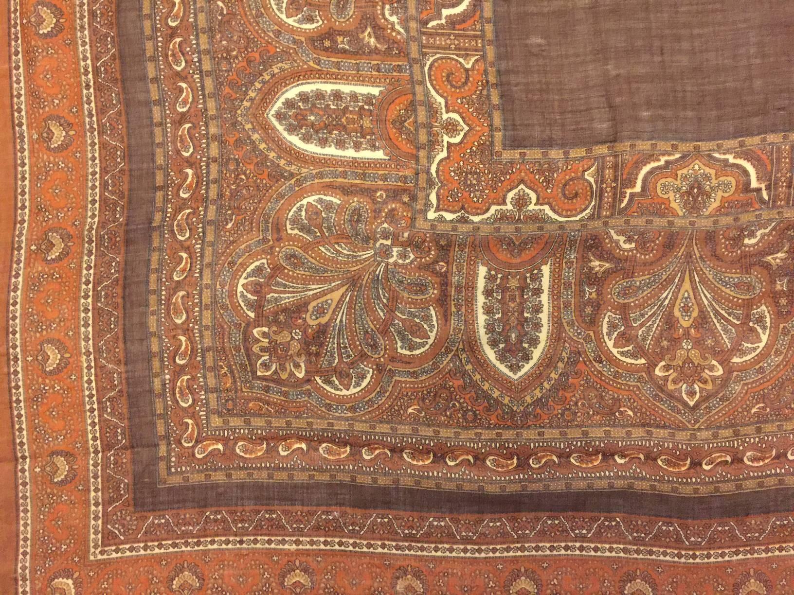 Yves Saint Laurent YSL Wool and Silk Etamine Chocolate Paisley Shawl  In Excellent Condition In Palm Beach, FL