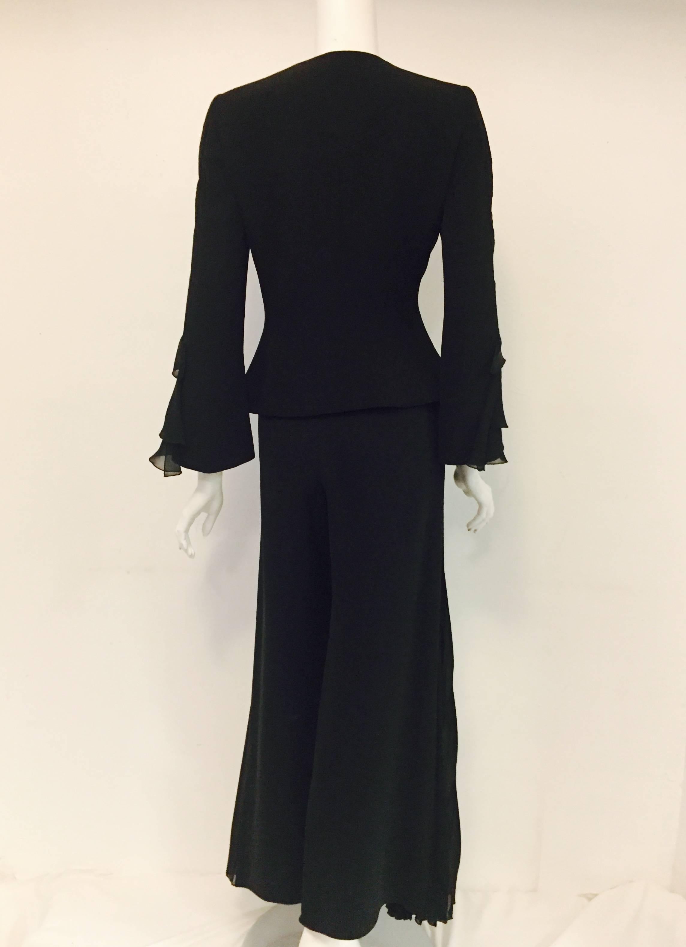 Glamorous Giorgio Armani Black Pleated Silk Pantsuit with Side Pleats on Pants In Excellent Condition In Palm Beach, FL