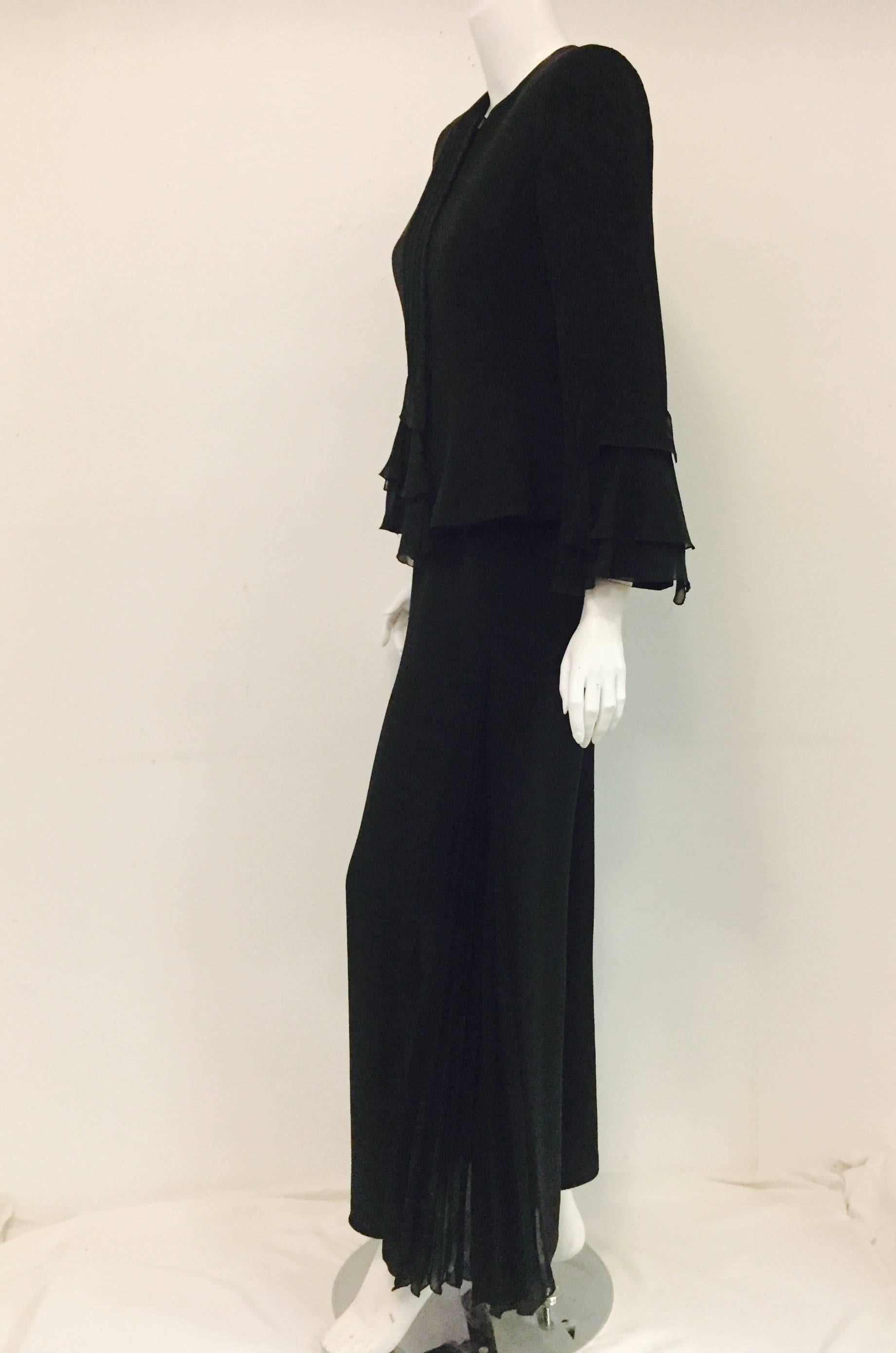 Women's Glamorous Giorgio Armani Black Pleated Silk Pantsuit with Side Pleats on Pants