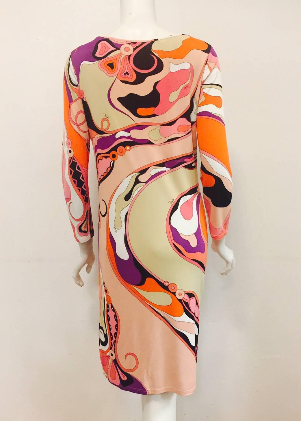 Women's Extravagant Emilio Pucci's Multi Pink Hue Diamond Banner Design at Front Dress 