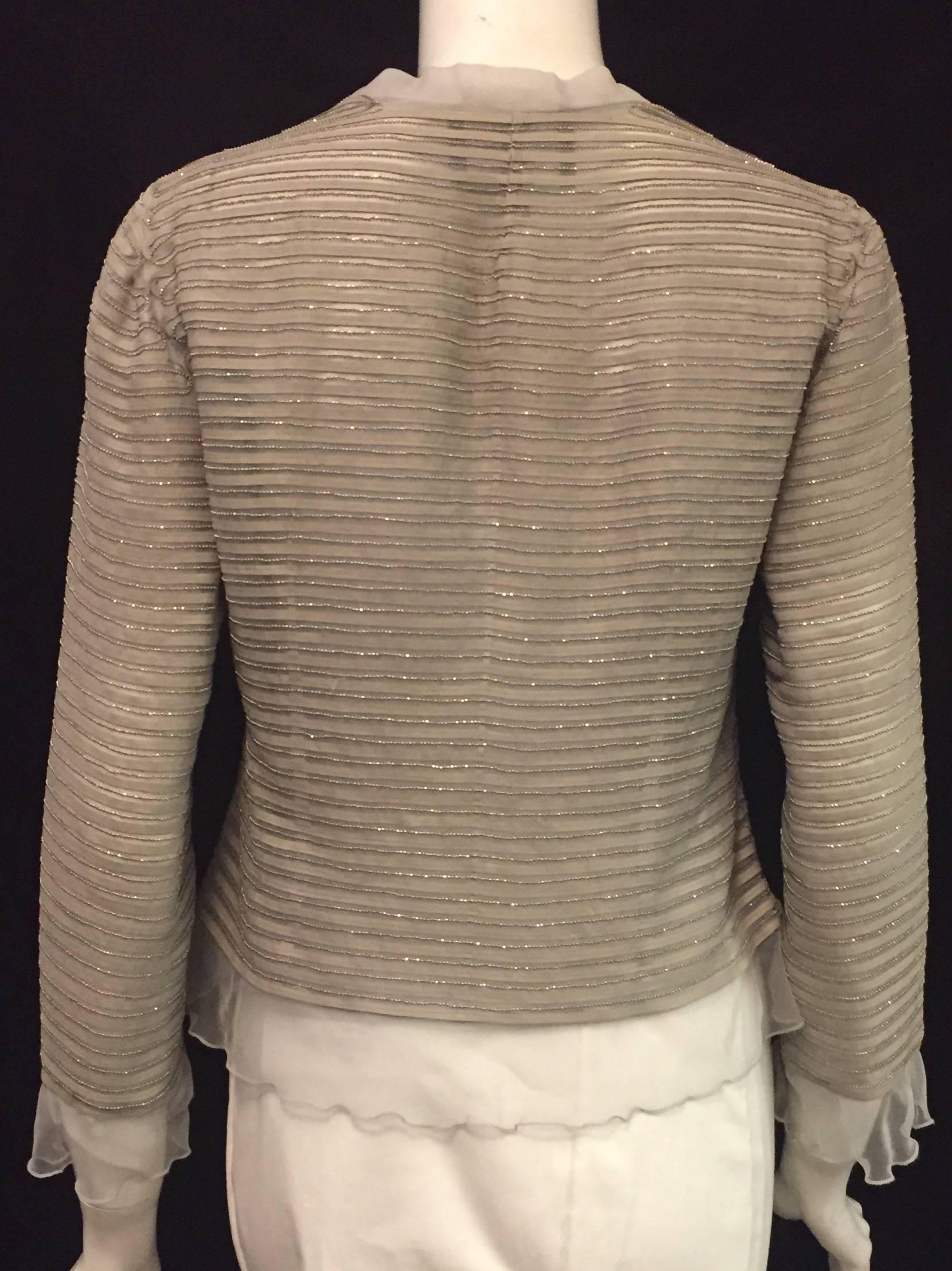 Giorgio Armani Sterling Organza Jacket w/Abstract Applique and Beadwork Allover In Excellent Condition For Sale In Palm Beach, FL