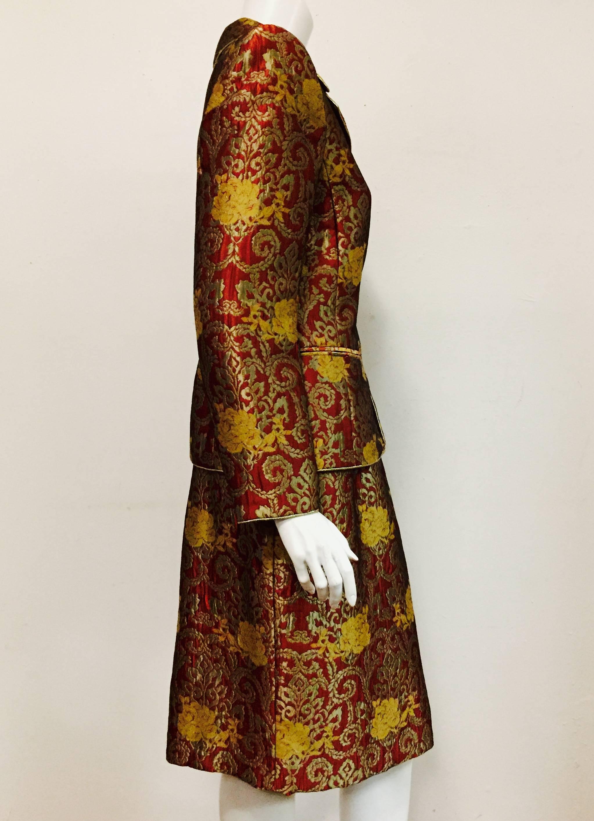 Brown Magnificent Mary McFadden Floral Brocade Skirt Suit in Rust, Bronze and Gold 