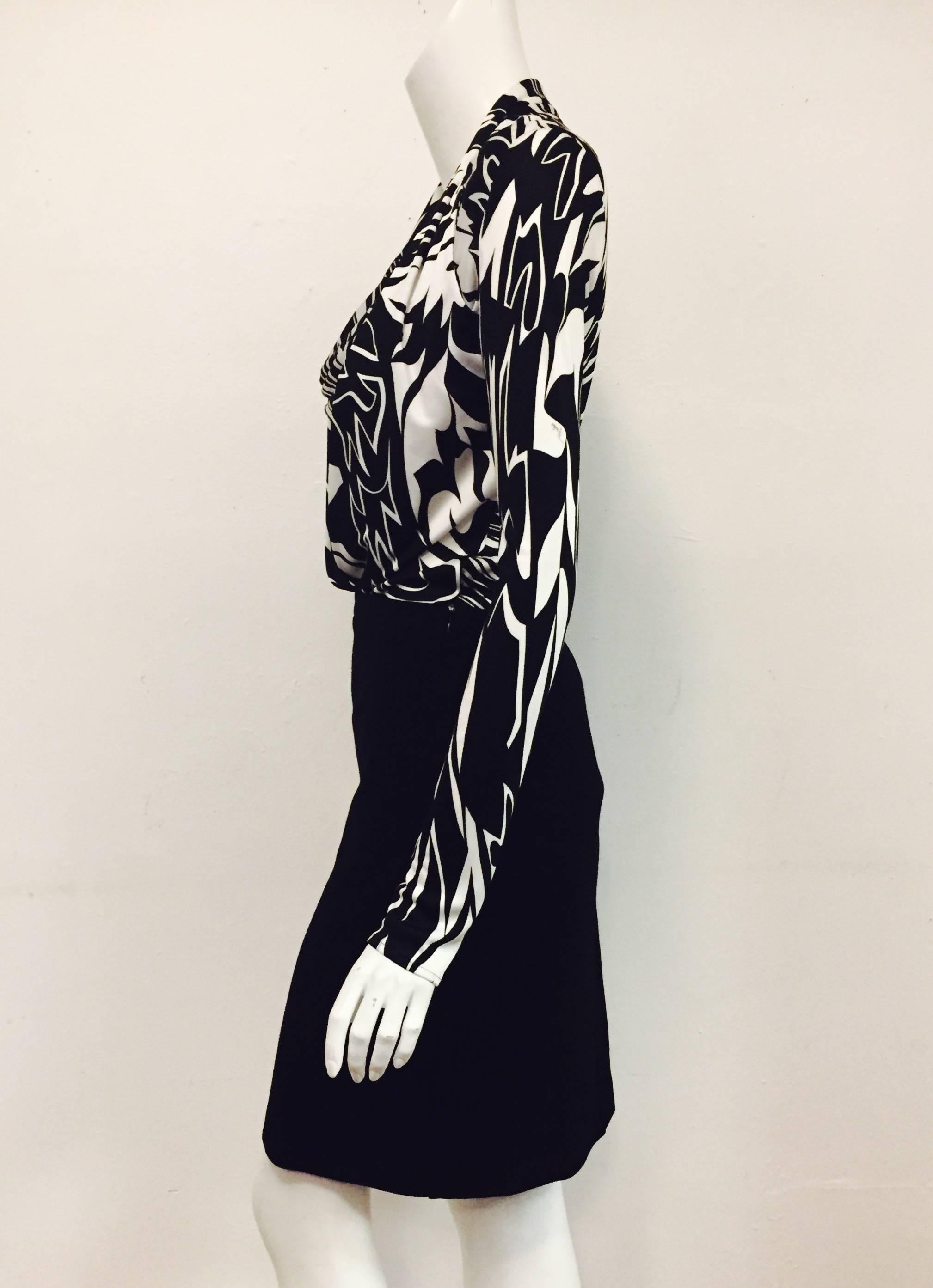 Elegant Emilio Pucci Black & White Long Sleeve Dress with Pencil Skirt In Excellent Condition For Sale In Palm Beach, FL