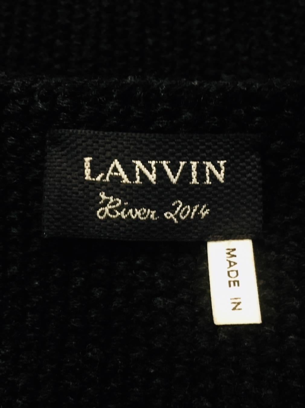 Lanvin Winter 2014 Black Wool Sweater Coat With Oversize Tweed Front and Fringe 2
