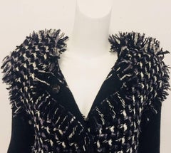 Lanvin Winter 2014 Black Wool Sweater Coat With Oversize Tweed Front and Fringe