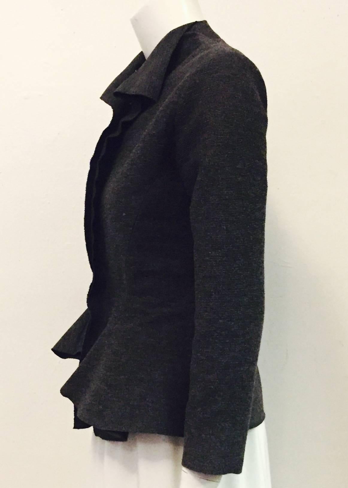 Luscious Lanvin Grey Flirty Jacket with Ruffles & Long Sleeves a True Heritage In Excellent Condition In Palm Beach, FL