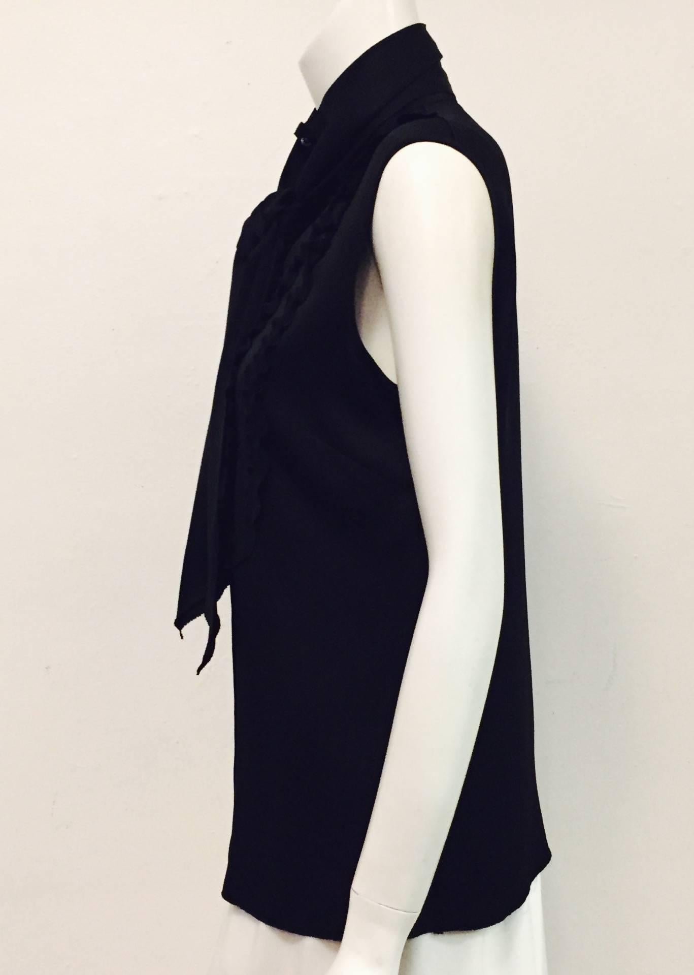 Conceptually Creative Chanel Black Silk Tuxedo Style Blouse with Up Collar In Excellent Condition For Sale In Palm Beach, FL