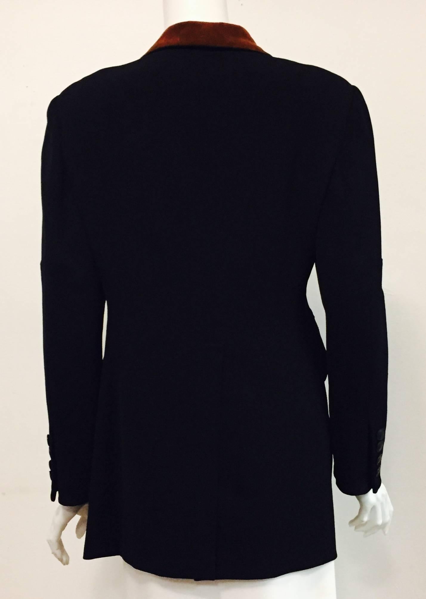 Vintage Hermès Black Wool Riding Jacket With Chestnut Velvet Collar  In Good Condition In Palm Beach, FL