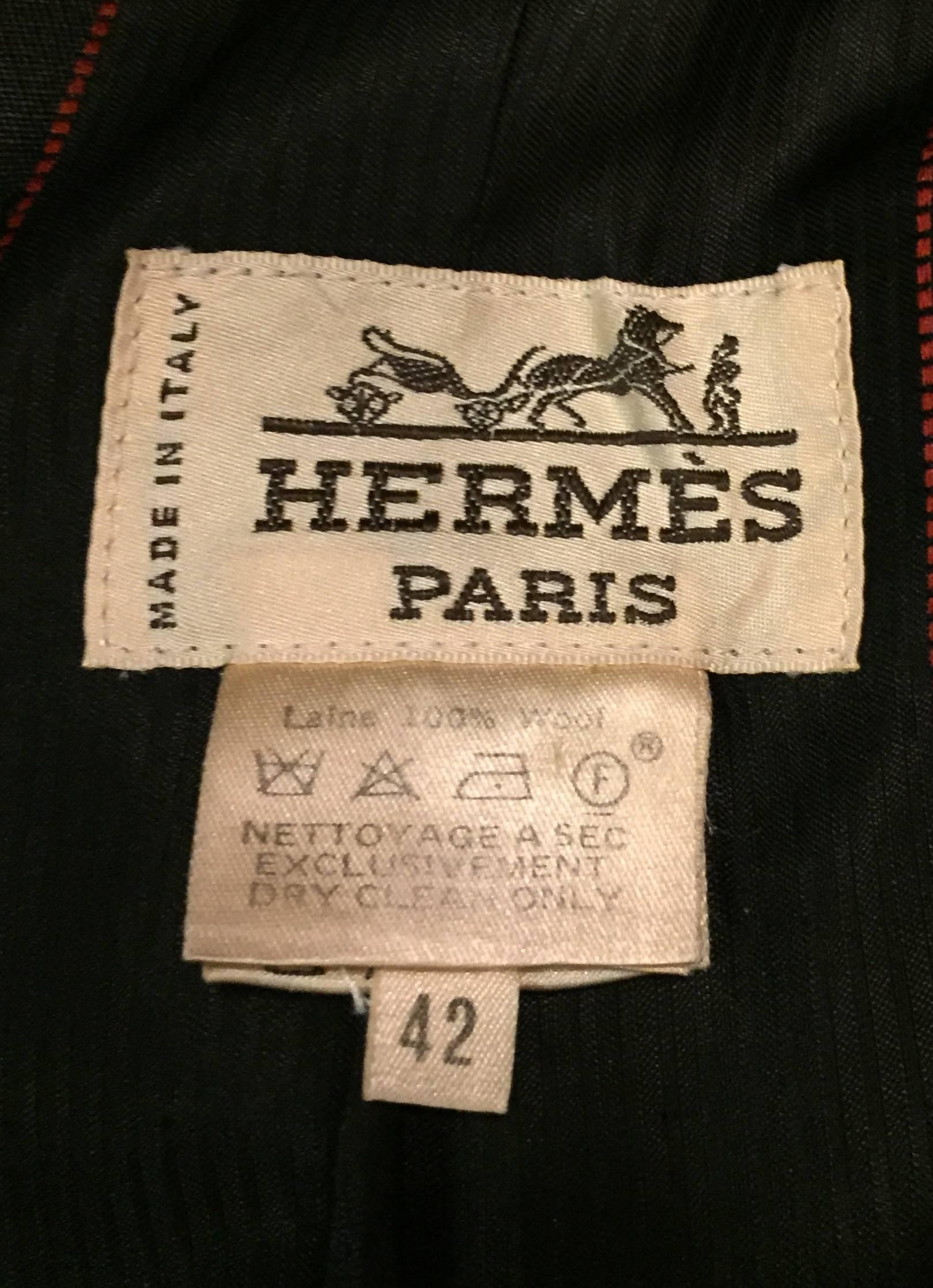 Vintage Hermès Black Wool Riding Jacket With Chestnut Velvet Collar  1