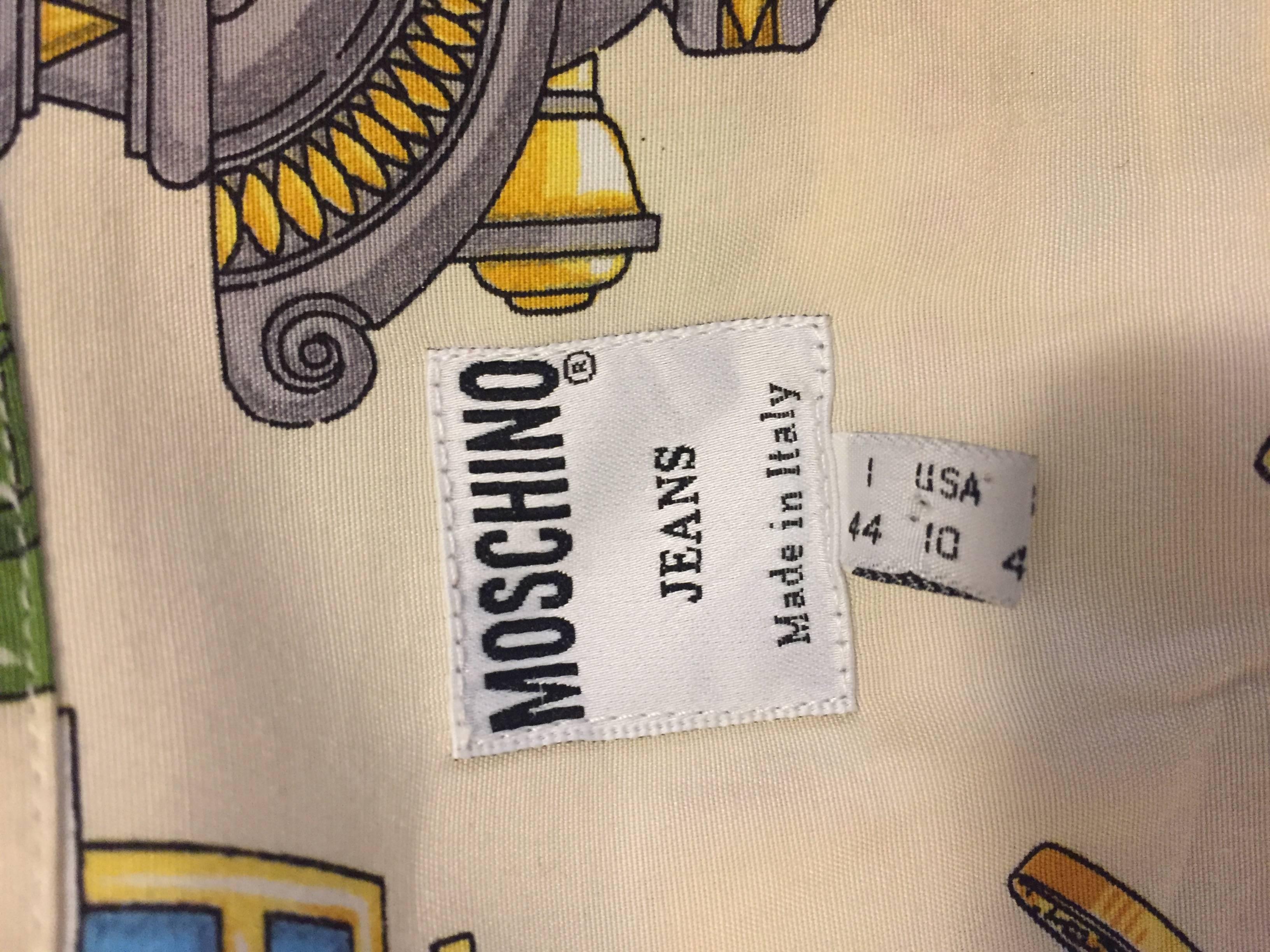 Beige Marvelous Moschino Multi Color Vintage Casino Print Jean Suit  
