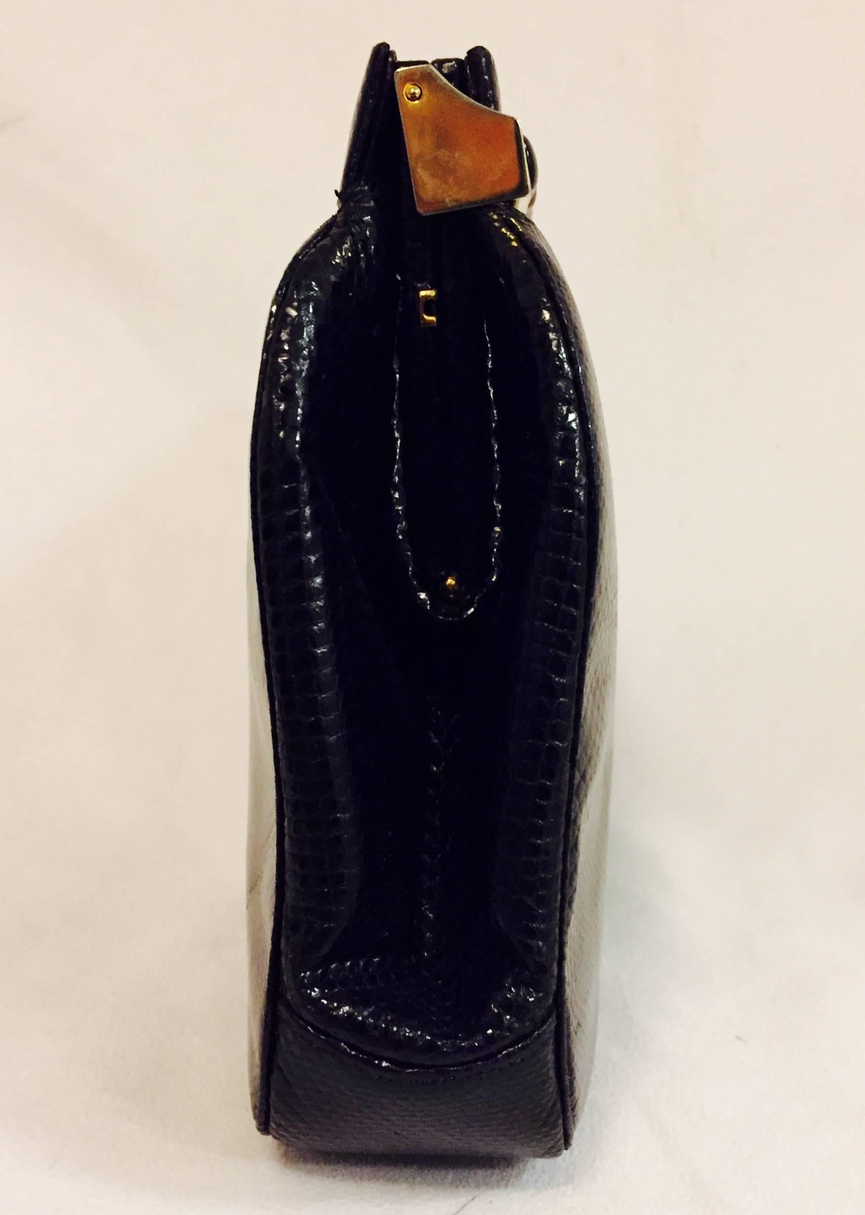 Jeweled Judith Leiber Black Lizard Timeless Clutch/Shoulder Bag  For Sale 1