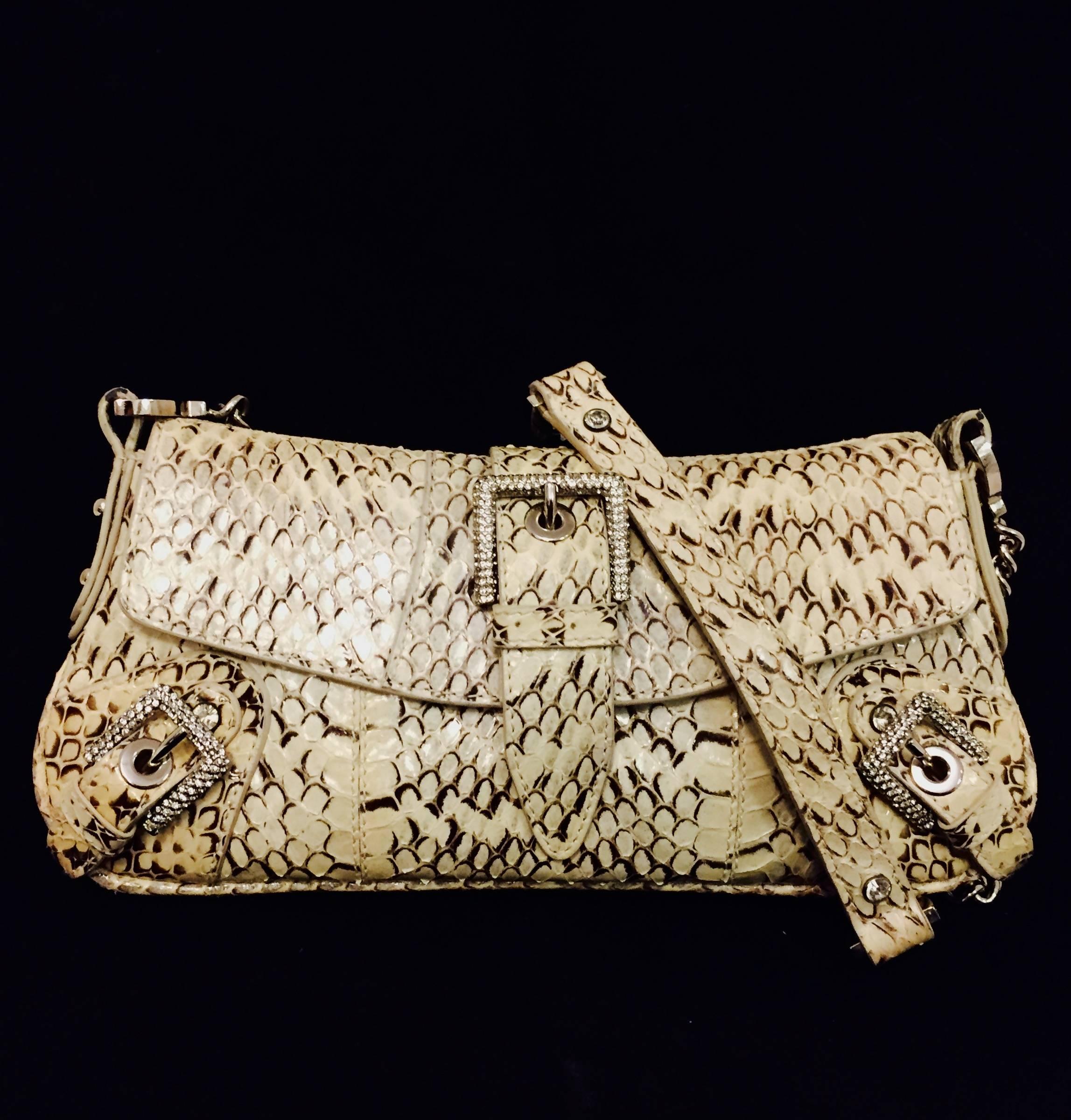 Dazzling Dolce & Gabbana Ivory & Brown Python Shoulder Bag with Crystals 2