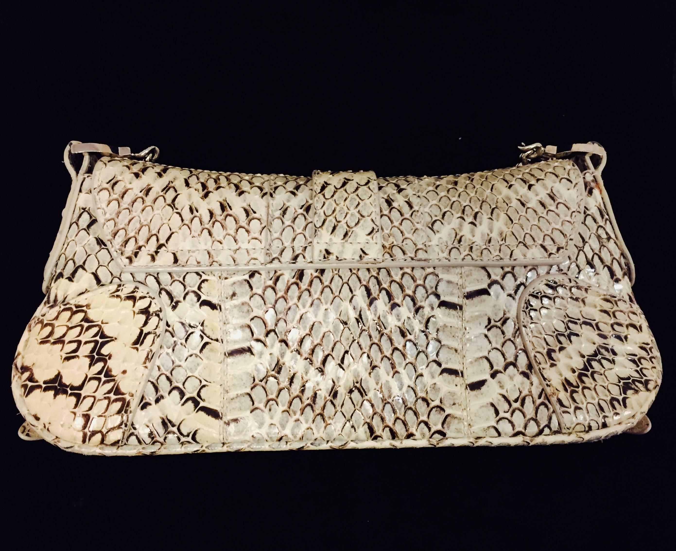 Dazzling Dolce & Gabbana Ivory & Brown Python Shoulder Bag with Crystals 3