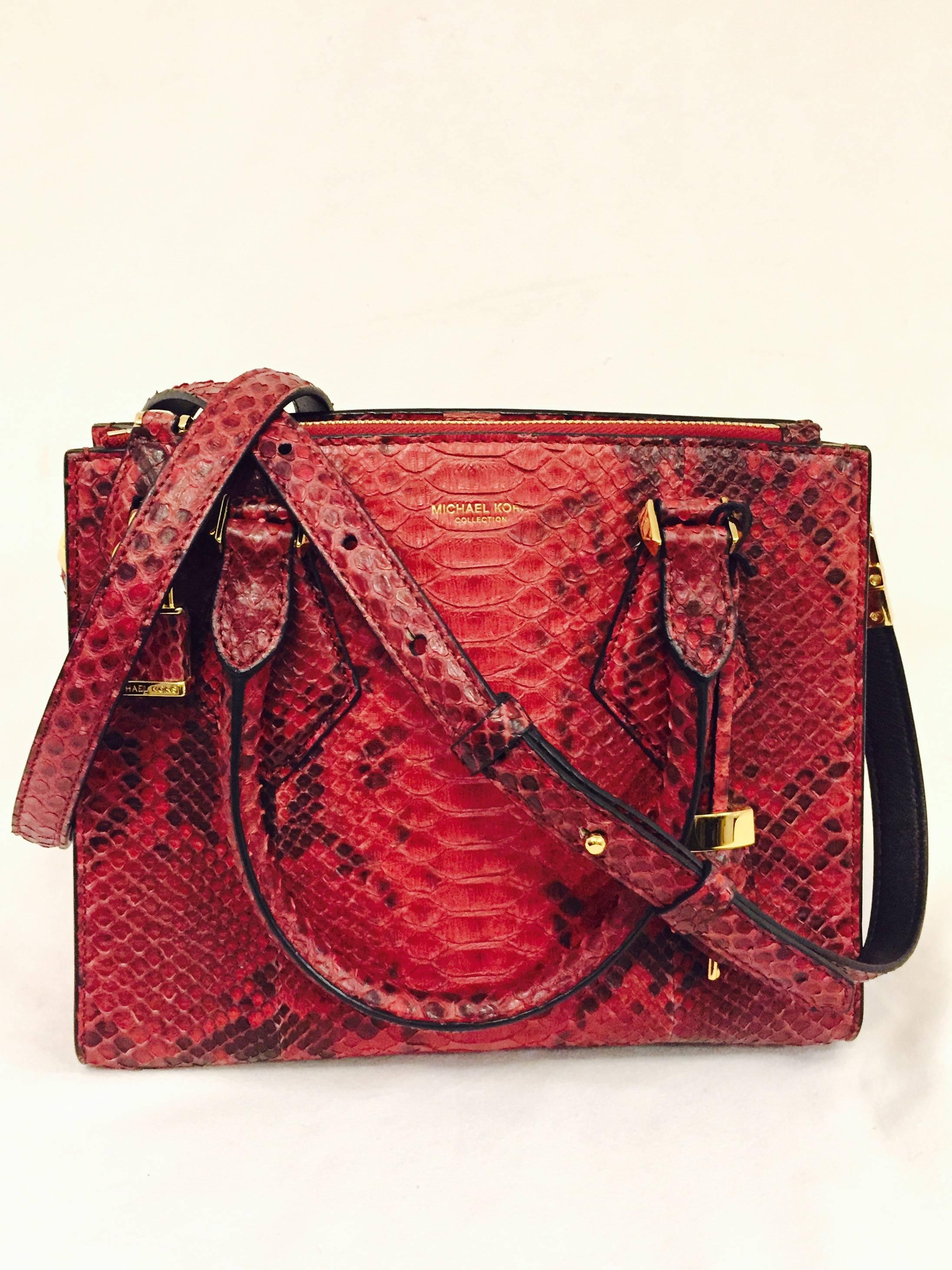 Marvelous Michael Kors Pink Python Casey Top Handle Structured Handbag 2