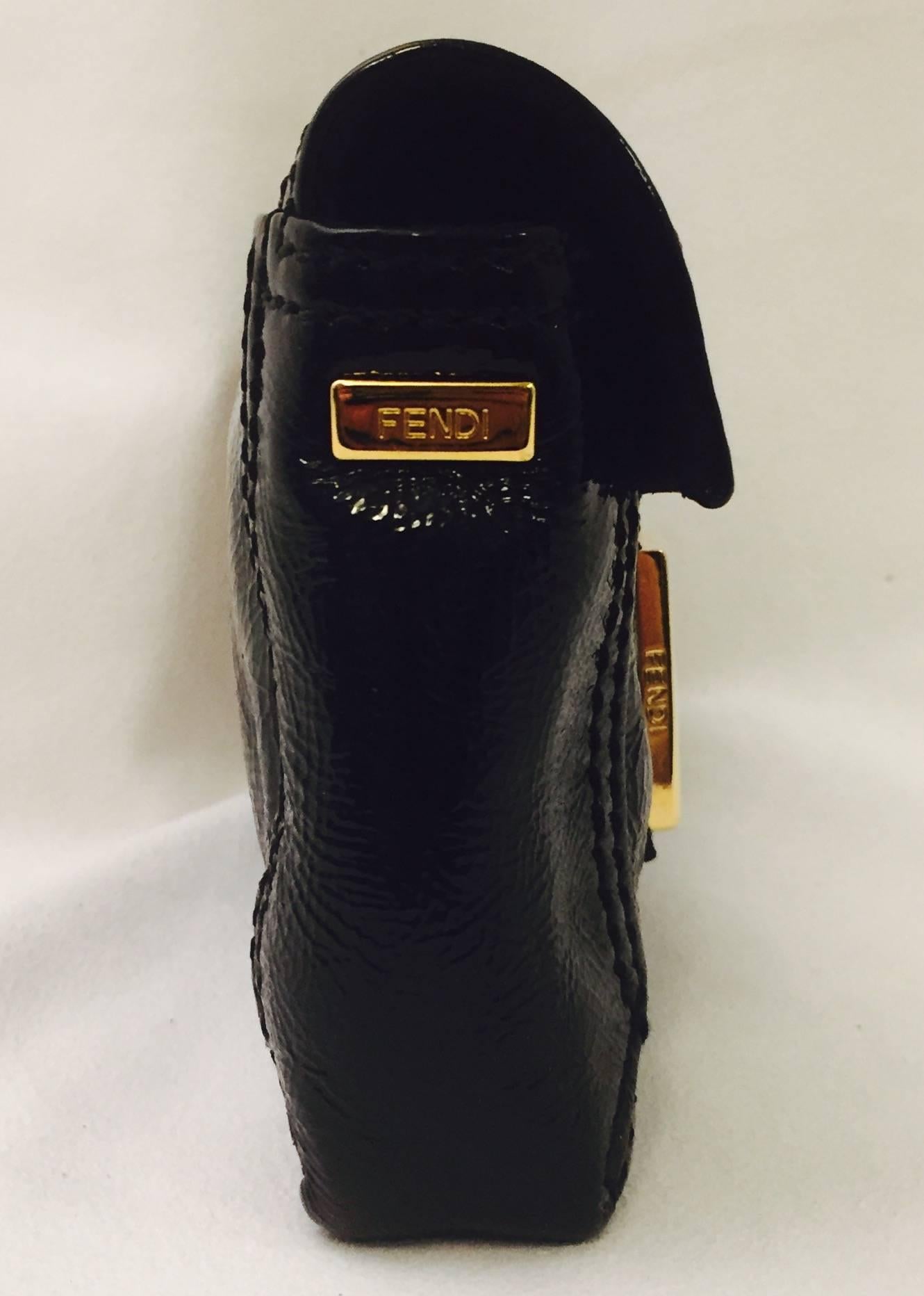 Fantastic Fendi Black Textured Patent Leather Hand Bag 1