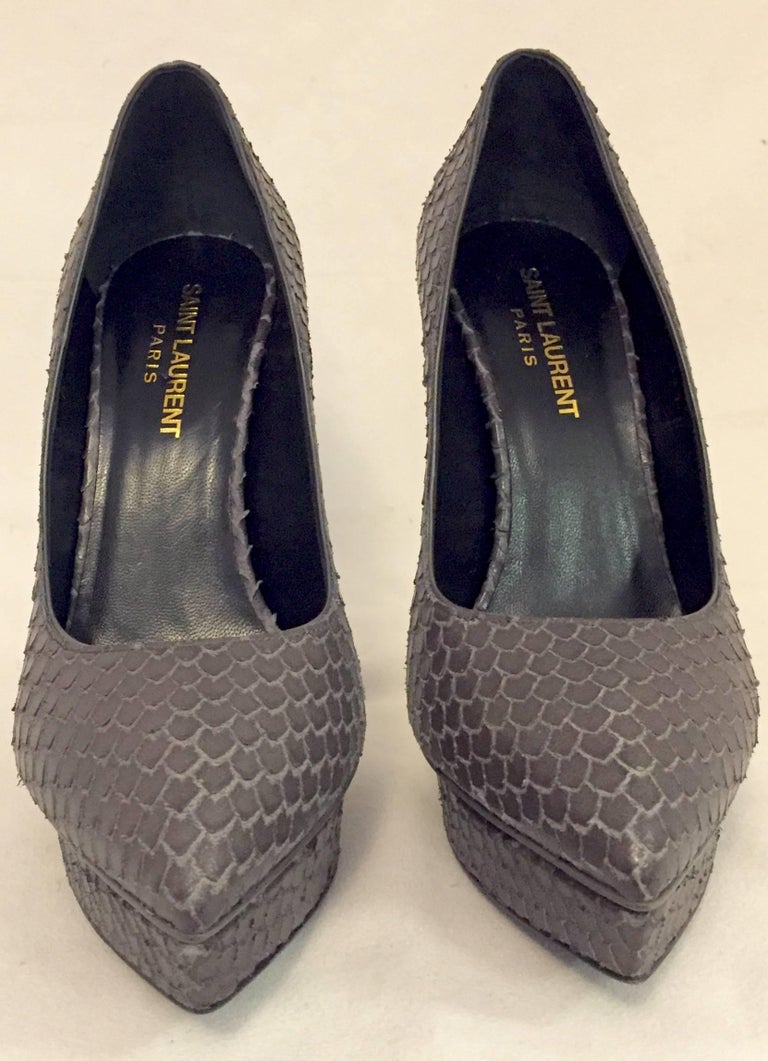 Serpentine Saint Laurent Grey Python Janis Platform Pumps For Sale at ...