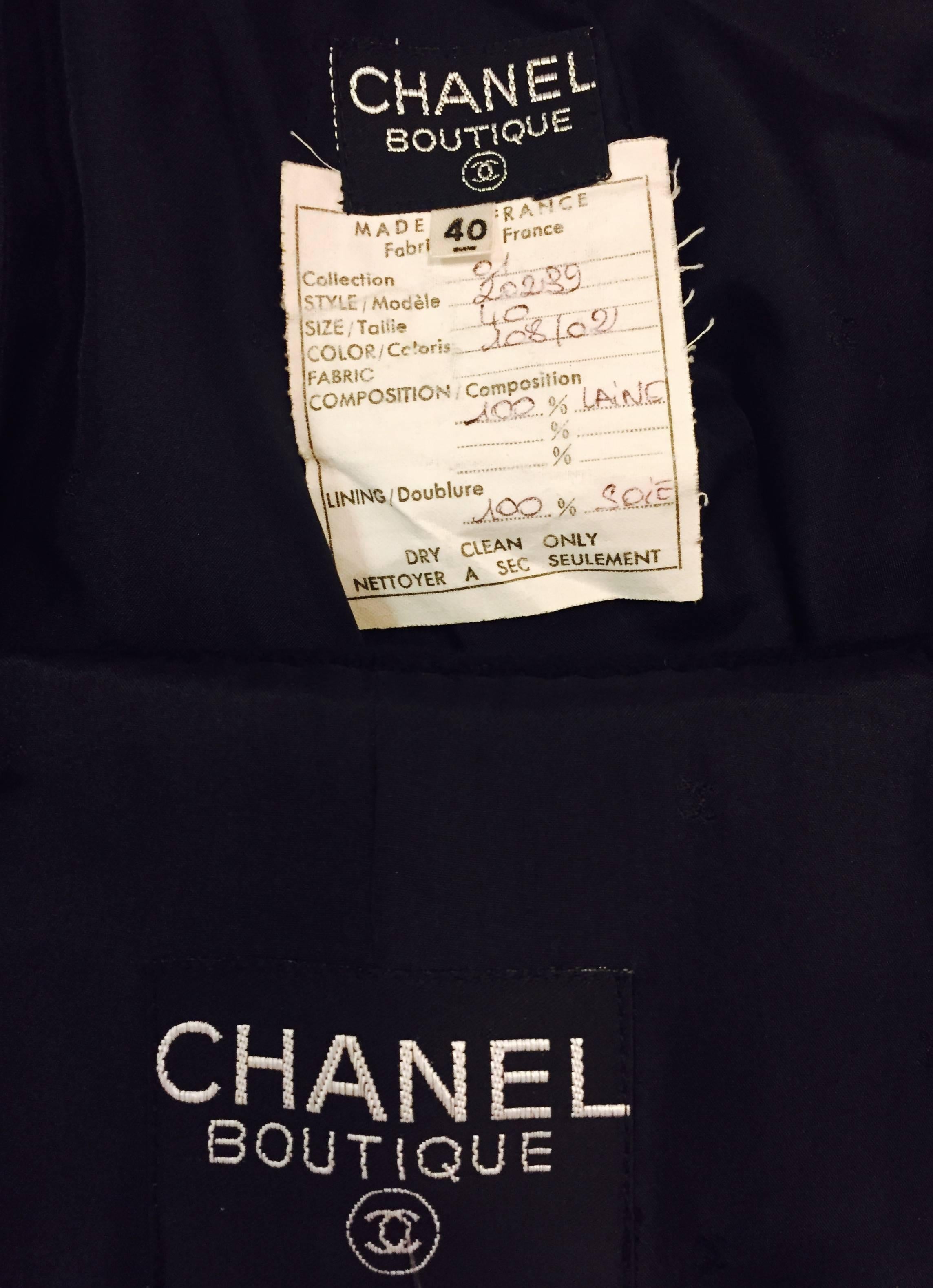 Classic Chanel Boutique Black Skirt Suit with Iconic Goldtone Profile Buttons For Sale 2