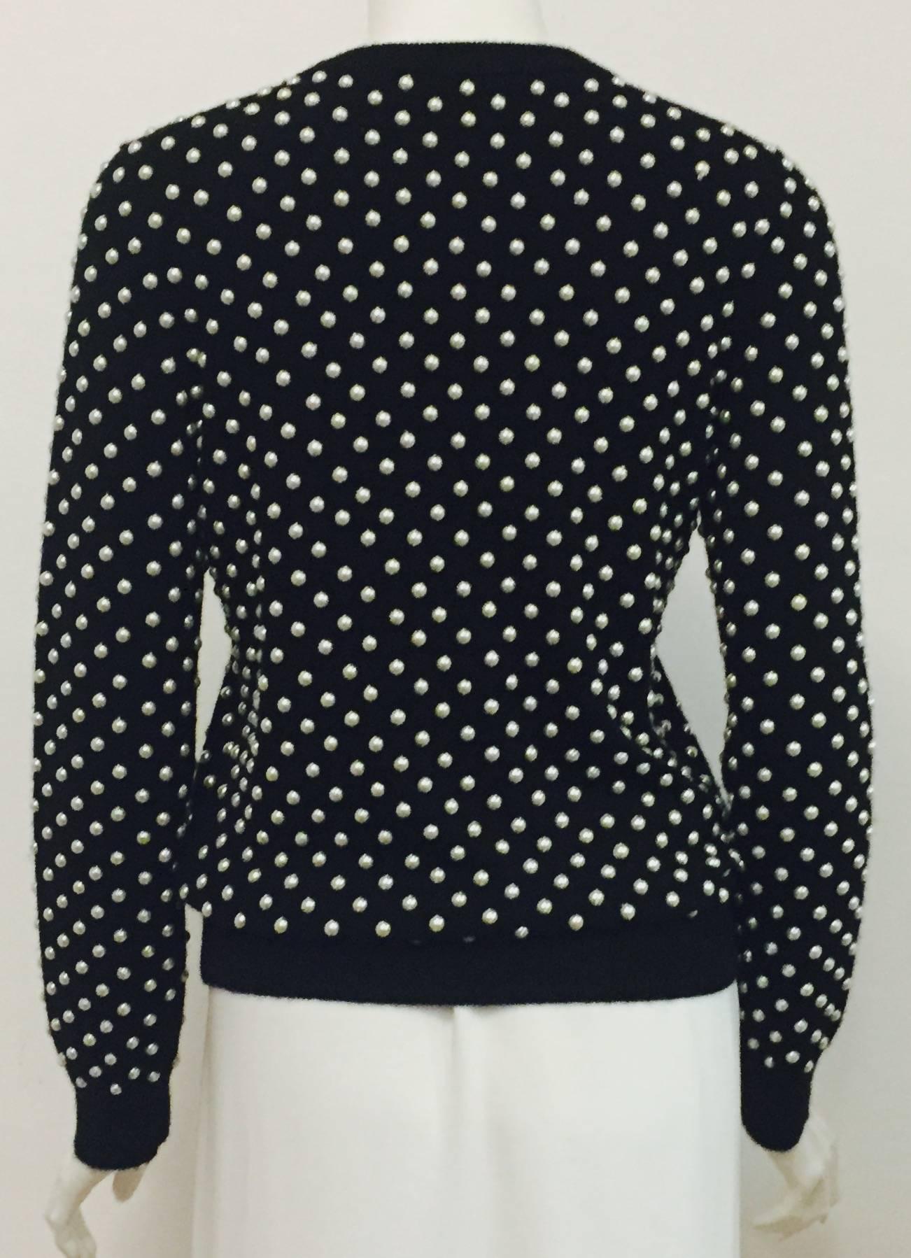 Women's  Michael Kors Black Cashmere Pullover With Pearl Beads All over