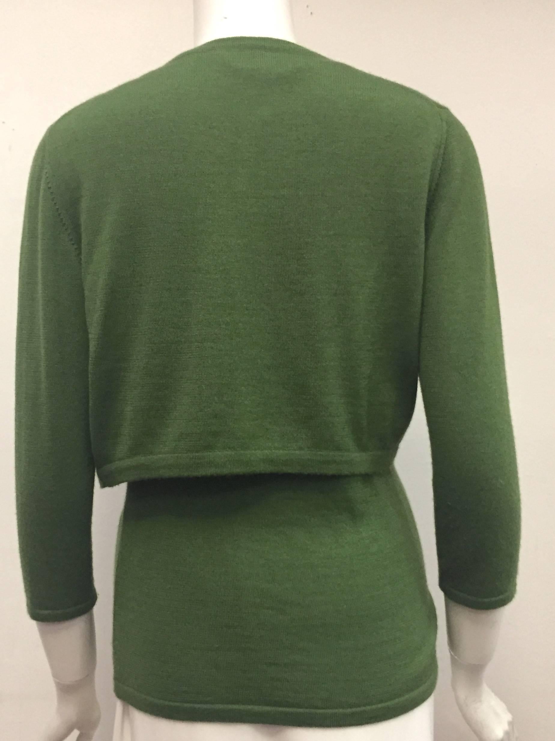 Black Autumn Green Oscar de la Renta's Knit Cashmere & Silk Twin Set For Sale