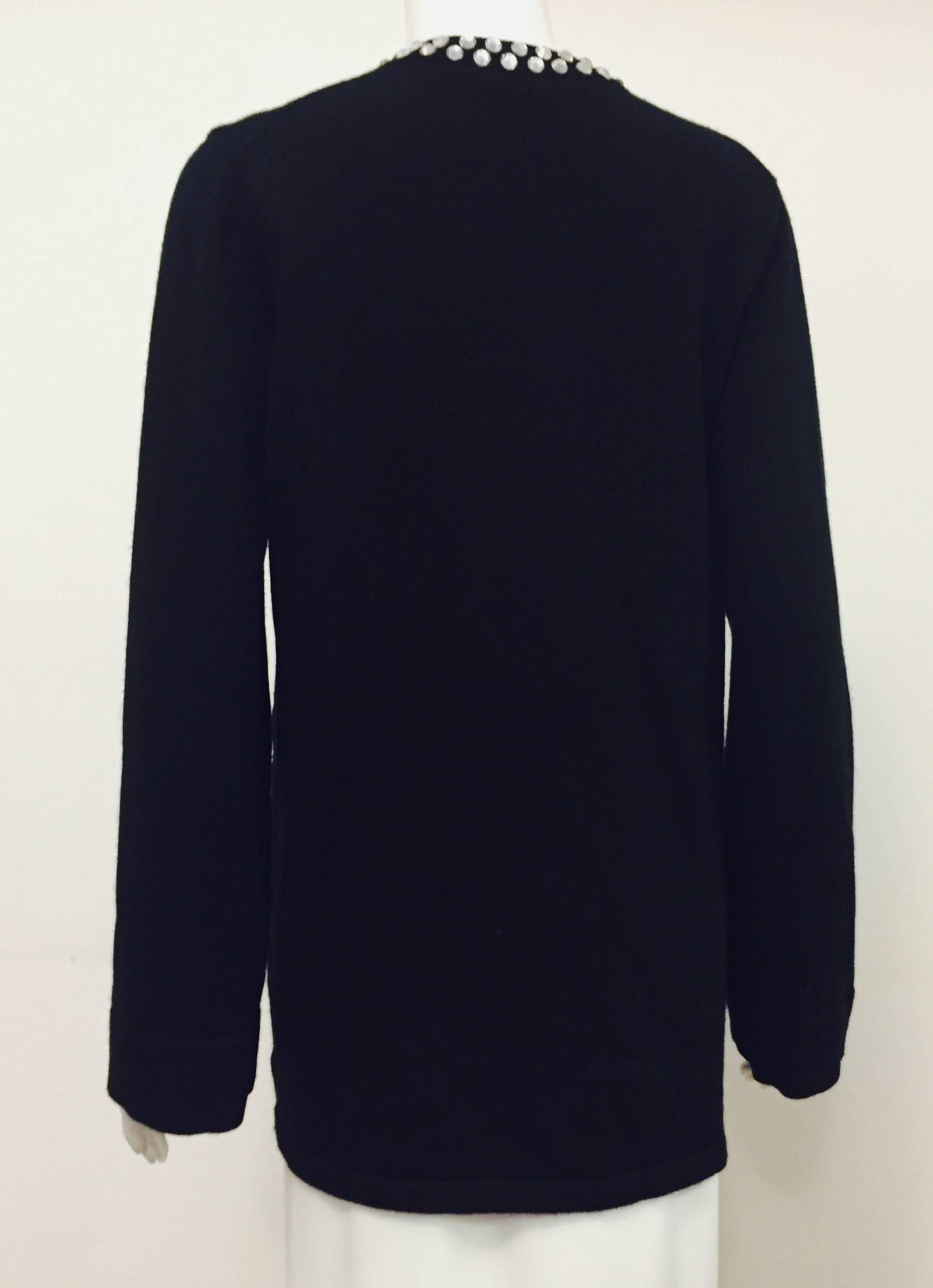 Marvelous Michael Kors Black Cashmere Sweater with Crystal Adornment on Neckline In Excellent Condition In Palm Beach, FL