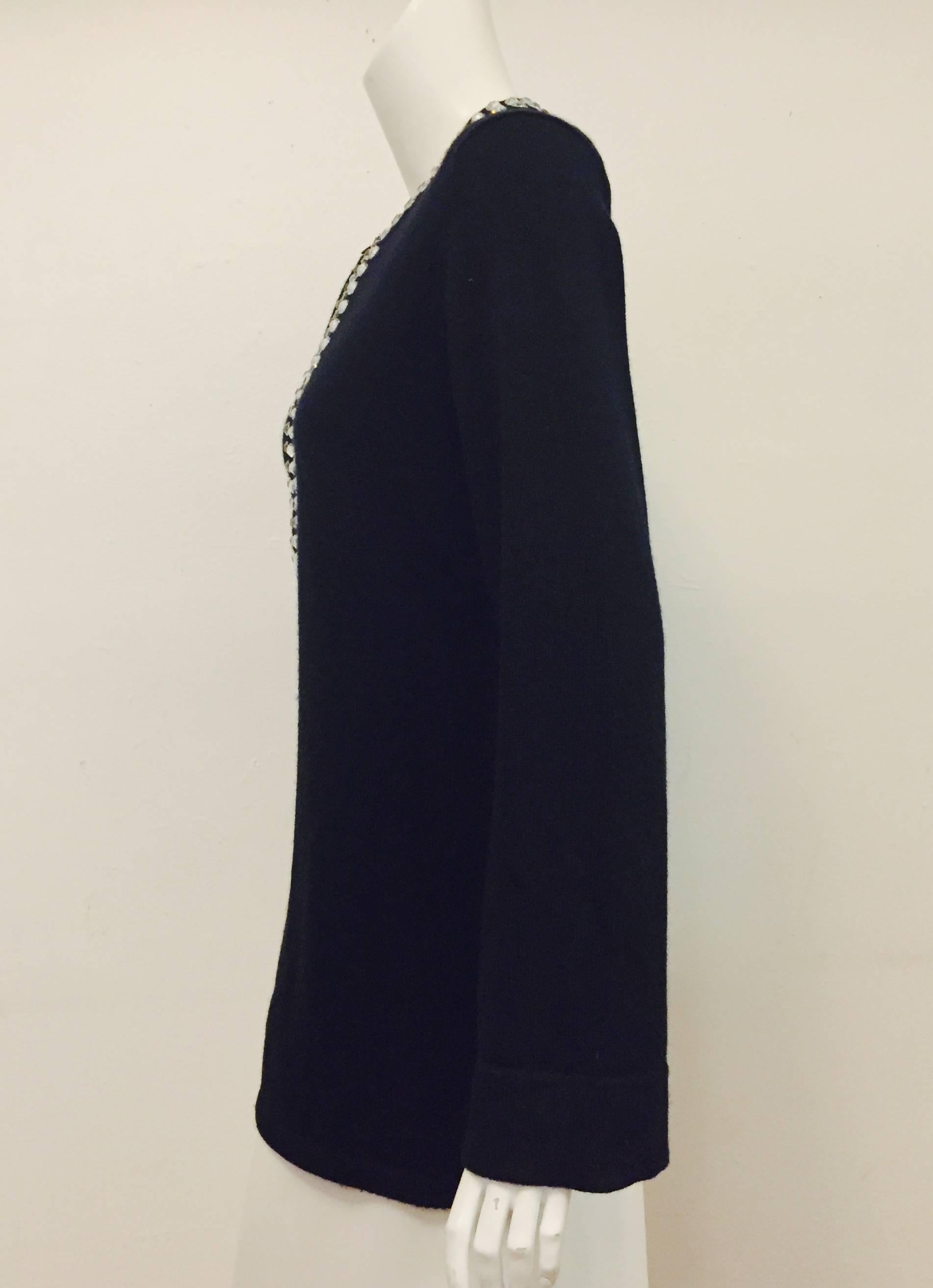 Michael Kors crystal embellished black luxe cashmere pullover sweater has front 9 1/2