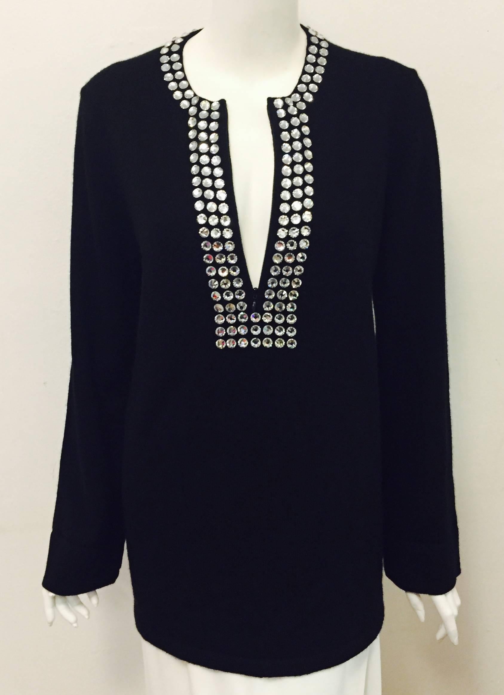 Marvelous Michael Kors Black Cashmere Sweater with Crystal Adornment on Neckline 1