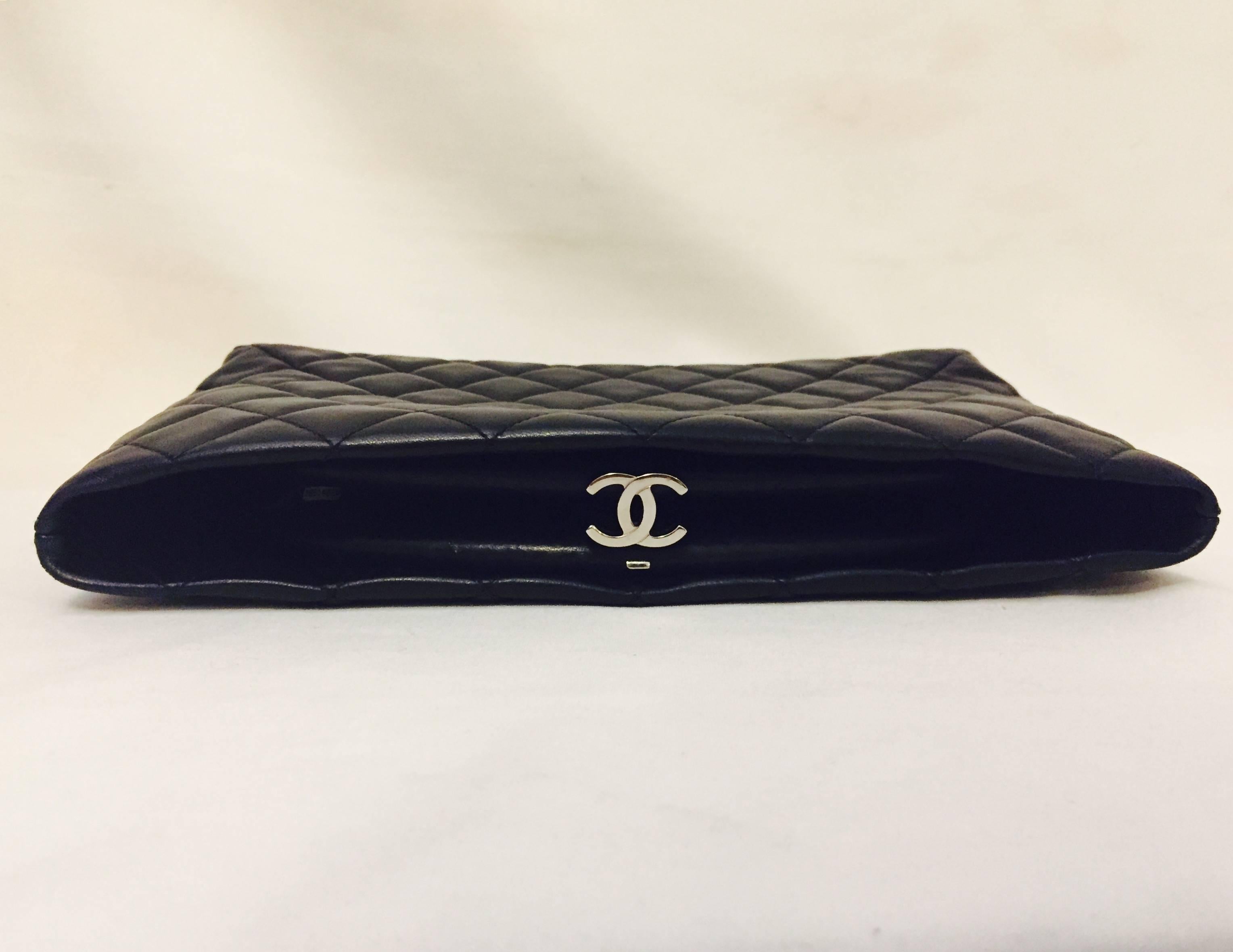 Cherished Chanel Vintage Black Quilted Lambskin Clutch with Double CC Lock  3