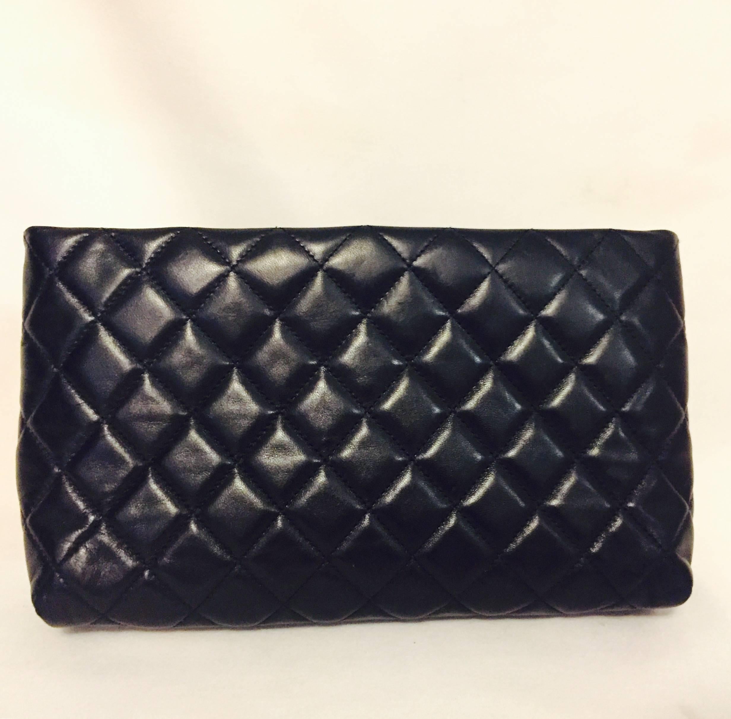 Cherished Chanel Vintage Black Quilted Lambskin Clutch with Double CC Lock  In Good Condition In Palm Beach, FL