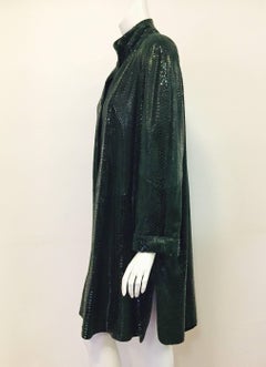 Philippe Vallereuil Green Animal Stamped Leather Coat with Up Collar