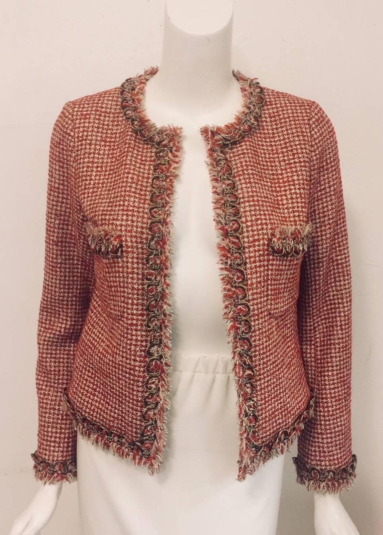 Chanel Red Ivory and Metallic Gold Tweed Jacket With Lesage Embroidery ...