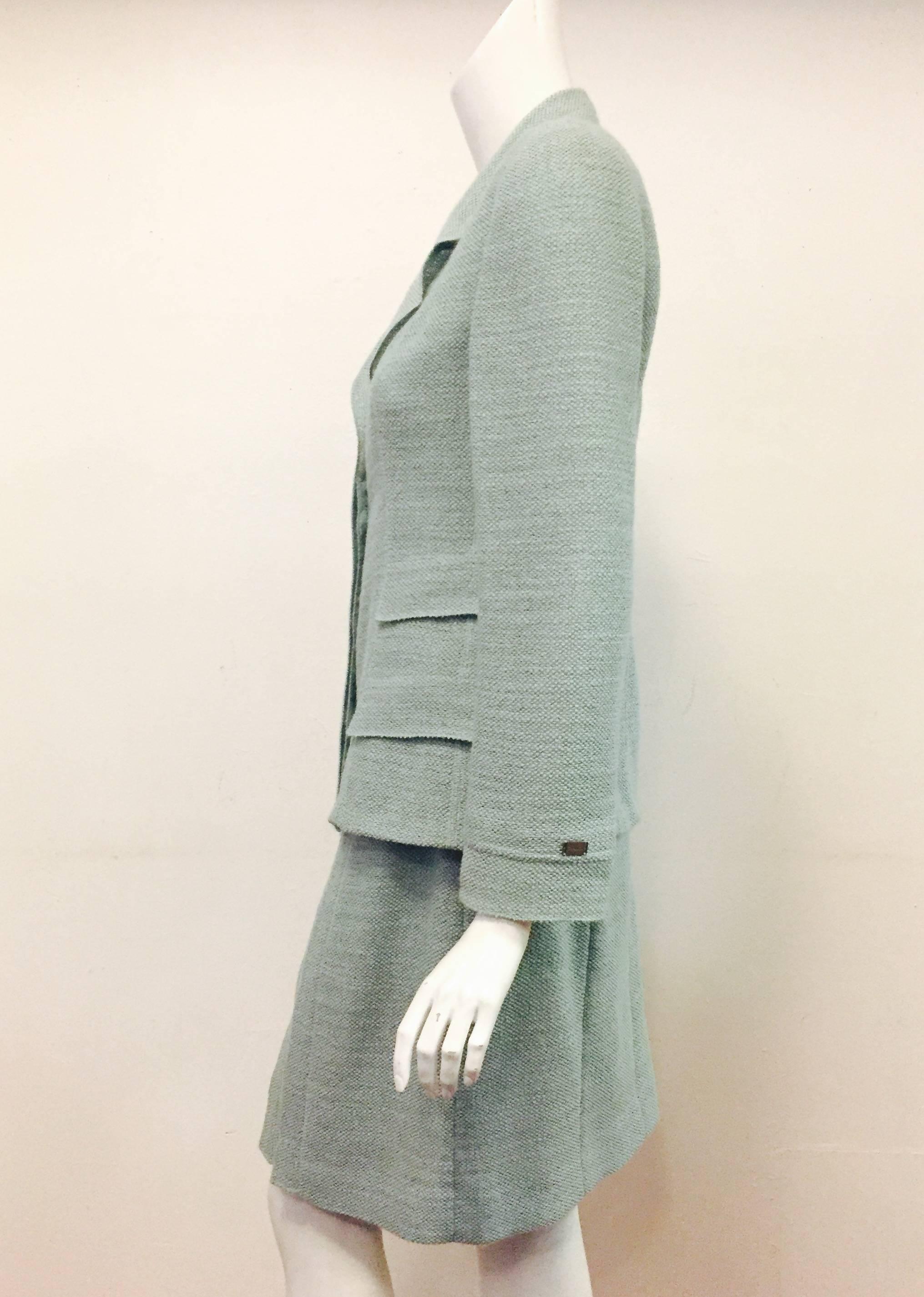 Gray   Chanel Teal Wool Skirt Suit 