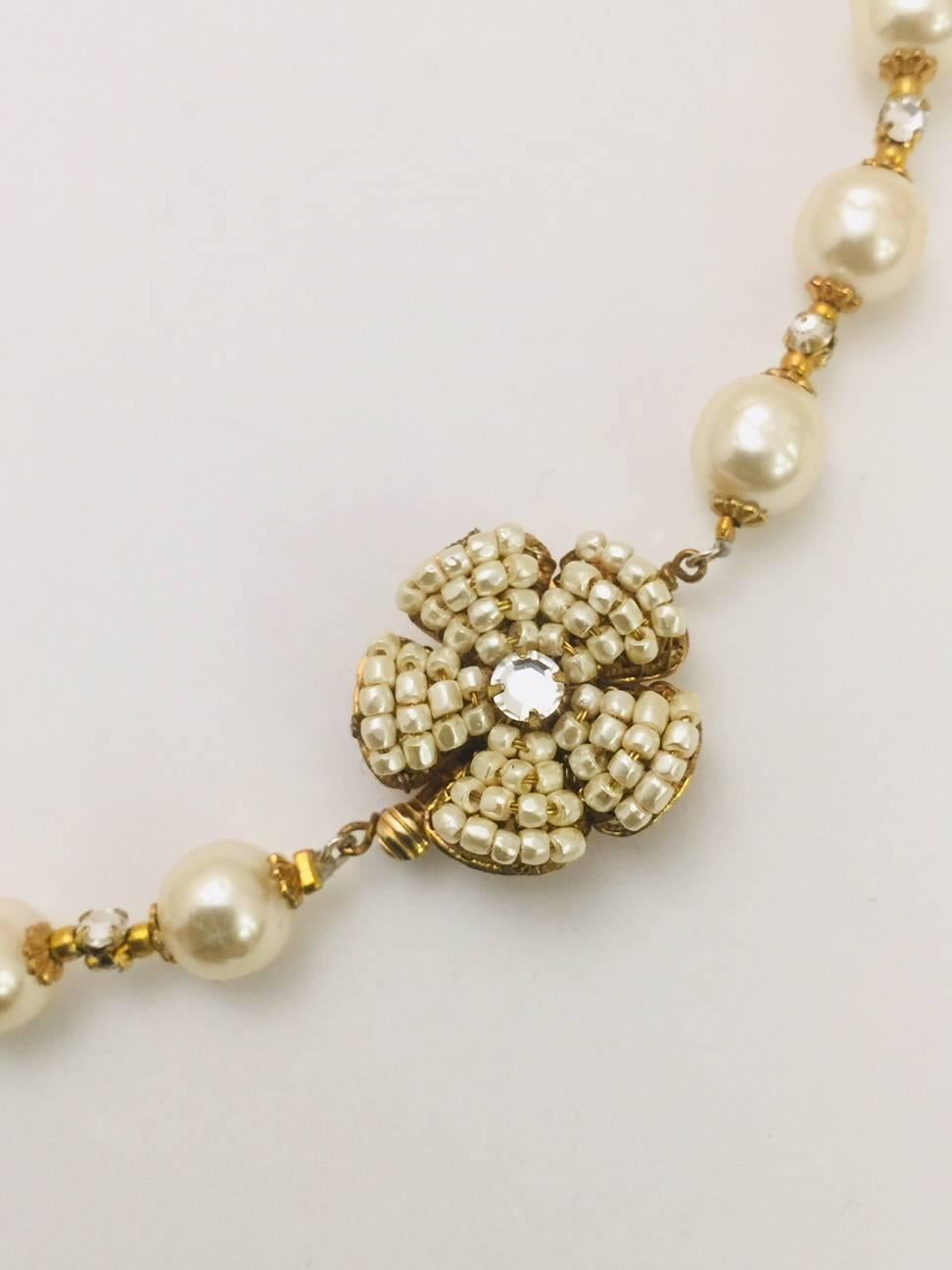 Contemporary 1950's Marvelous Miriam Haskell Pearl and Crystals Necklace
