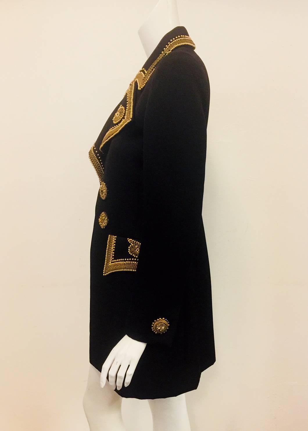Lovingly Crafted Louis Feraud Black Notched Collar with Bold Gold Tone Trim In Excellent Condition In Palm Beach, FL