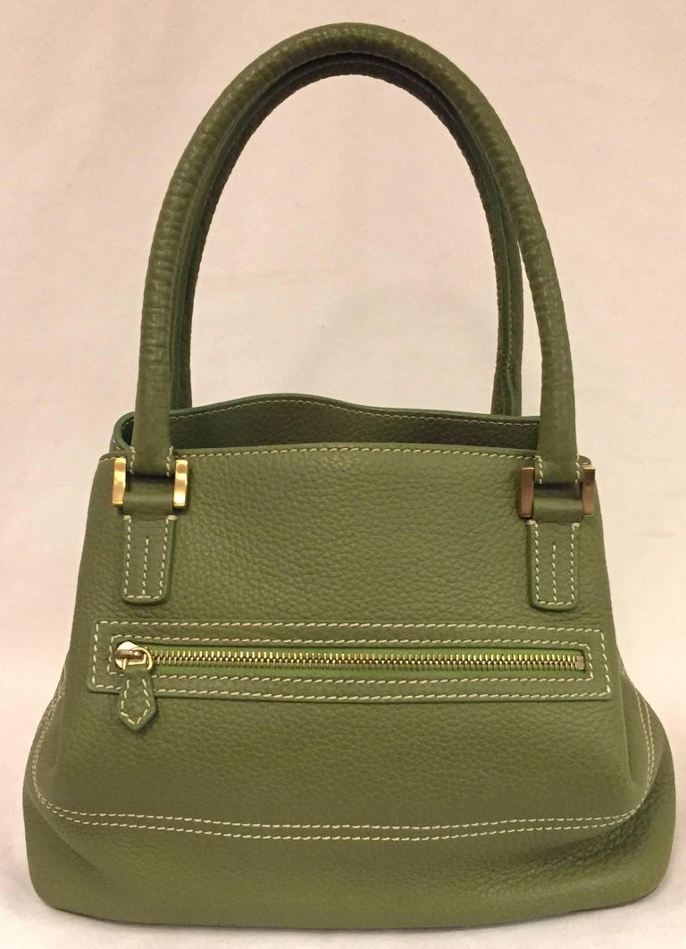 Luscious Loro Piana Medium Globe Green Creme Leather Two Handle Bag For ...